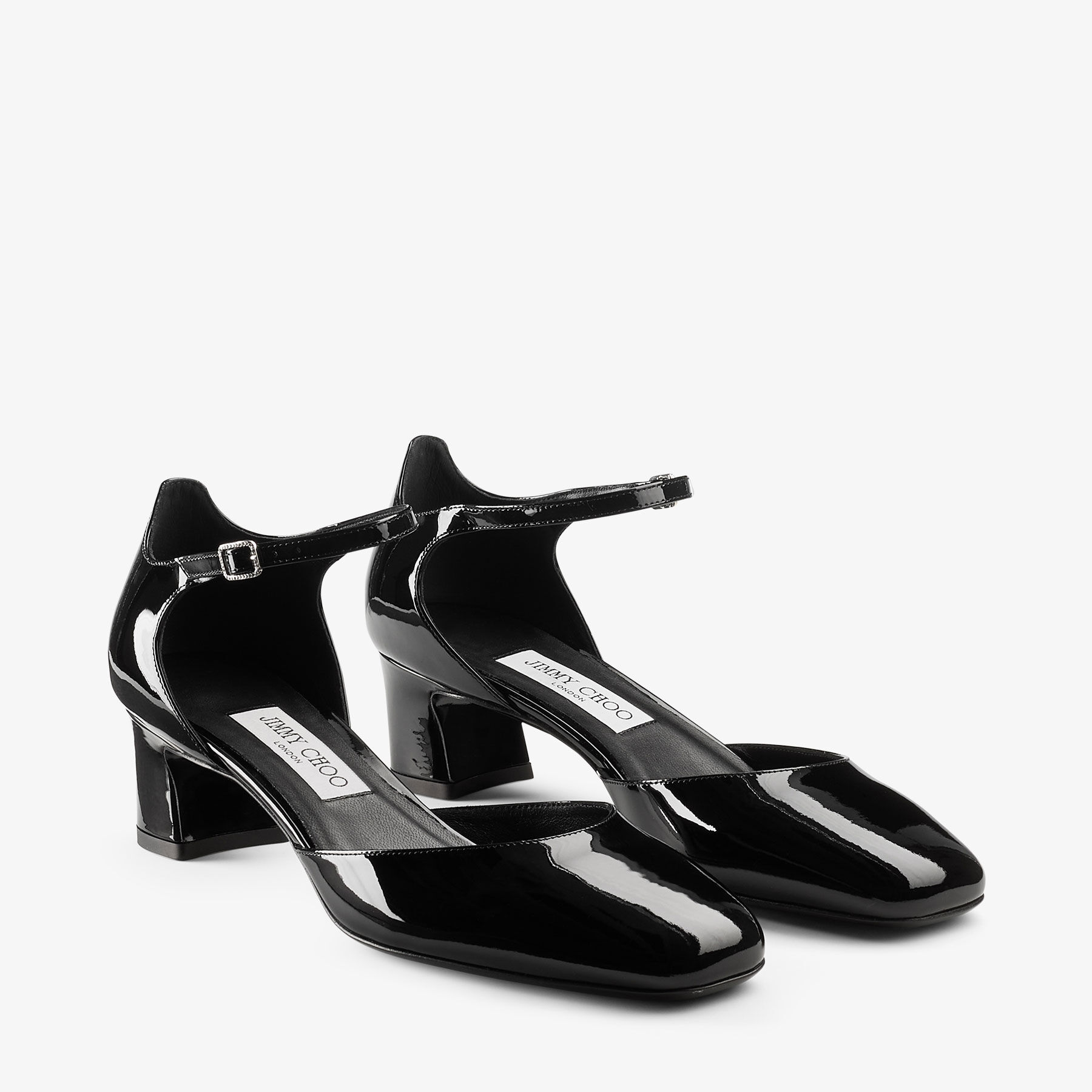 Pixie Block Heel 45 Black Patent Leather Pumps