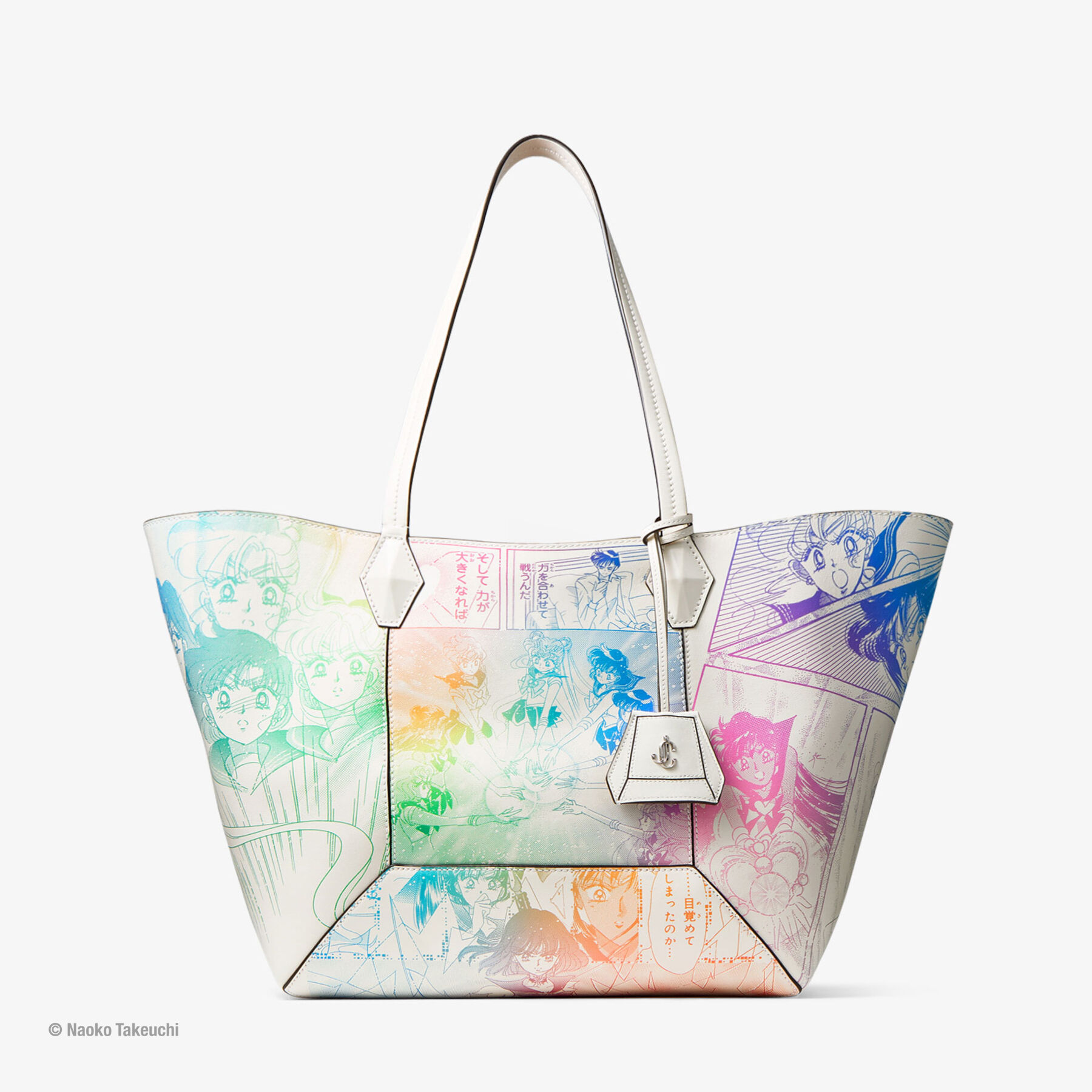 Sailor Guardians  Diamond Tote/M White Manga Print Leather Tote Bag