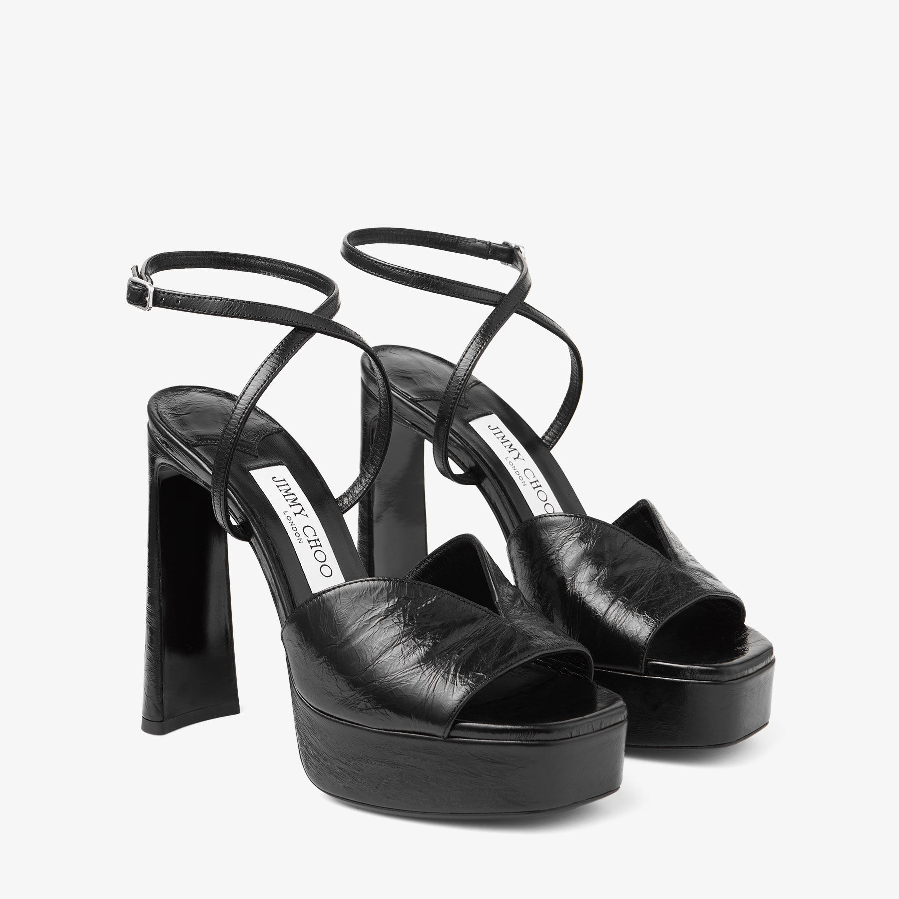 Karli Platform 125 Black Metallic Leather Platform Sandals