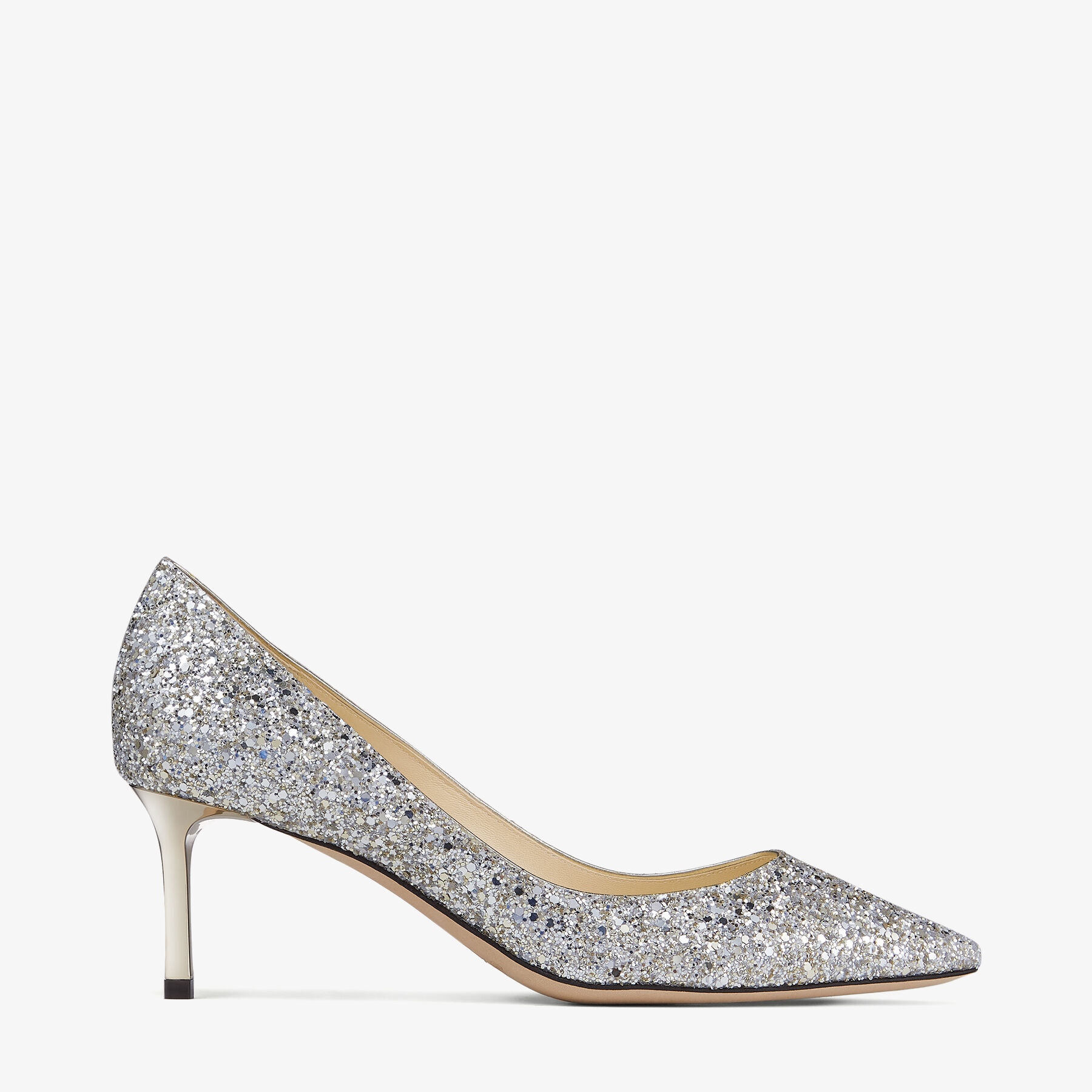 Romy 60 Champagne Coarse Glitter Fabric Pointed Pumps