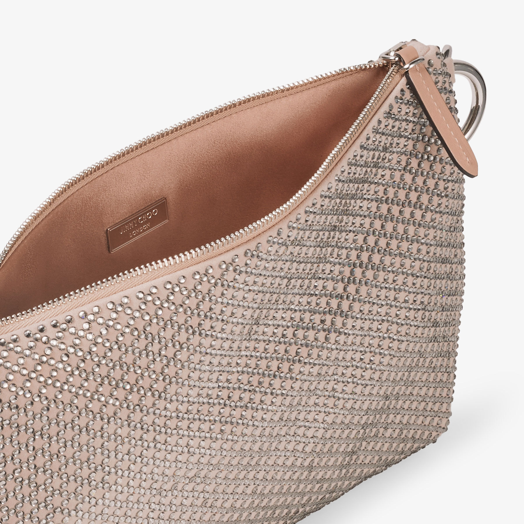 Callie Ballet Pink Suede Clutch Bag with Diamond Motif and Crystal Hotfix