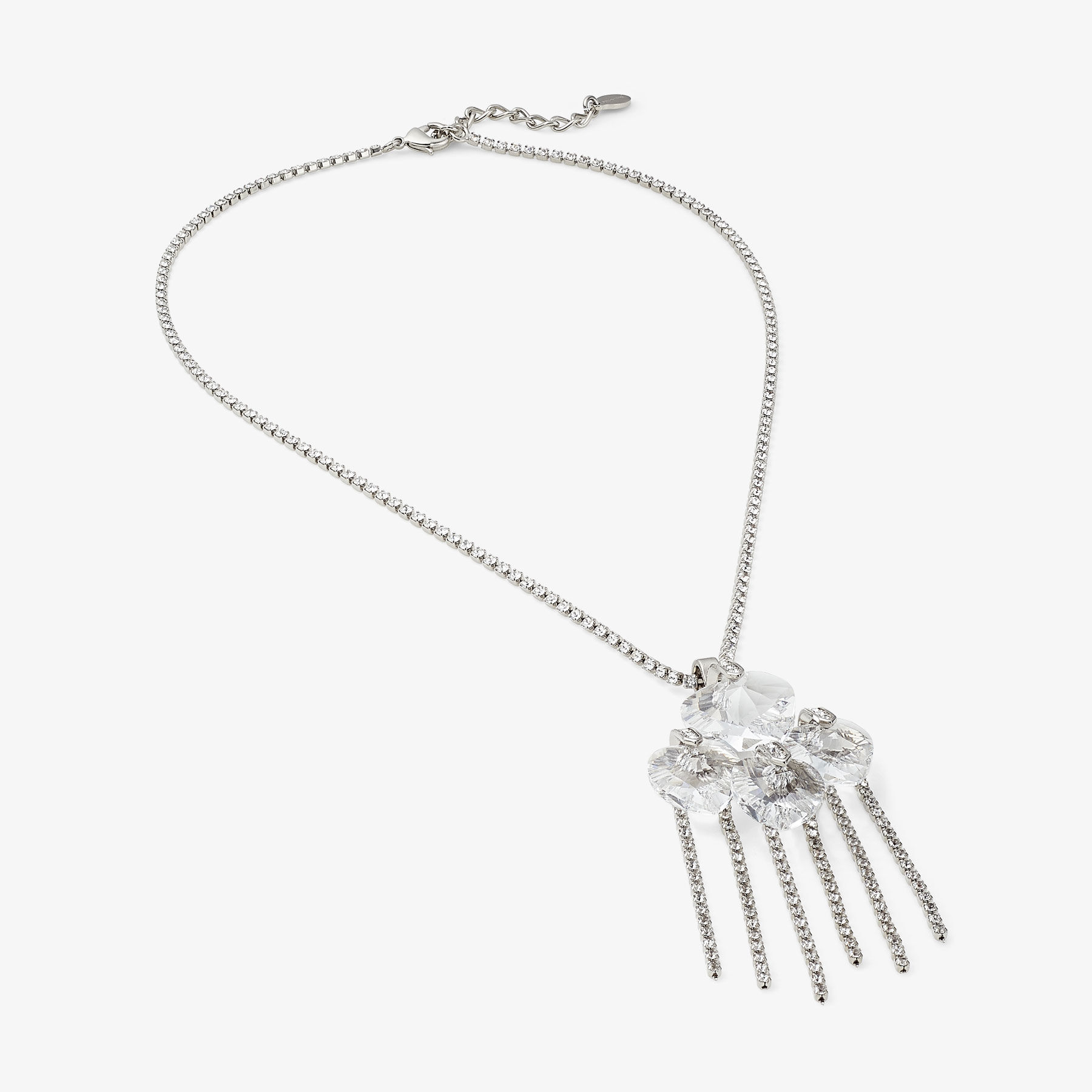 Heart Drop Necklace Silver-Finish Heart Drop Necklace with Crystals