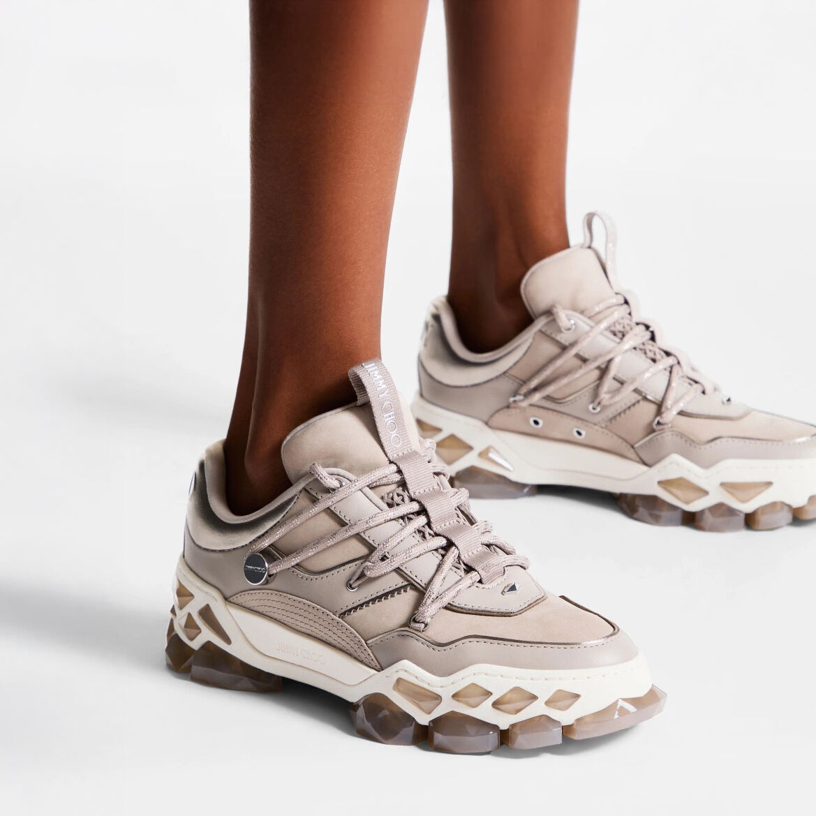 Diamond X II F Taupe Leather Trainers