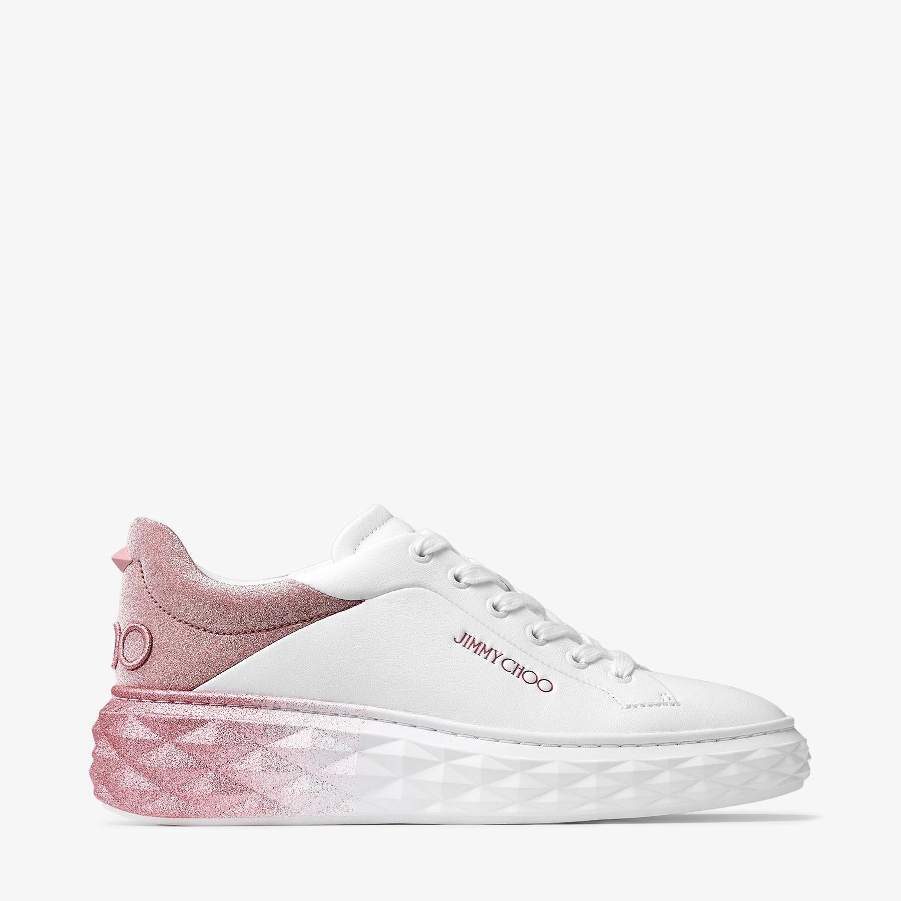 Diamond Maxi F II White & Rose Nappa Leather Glitter Trainers