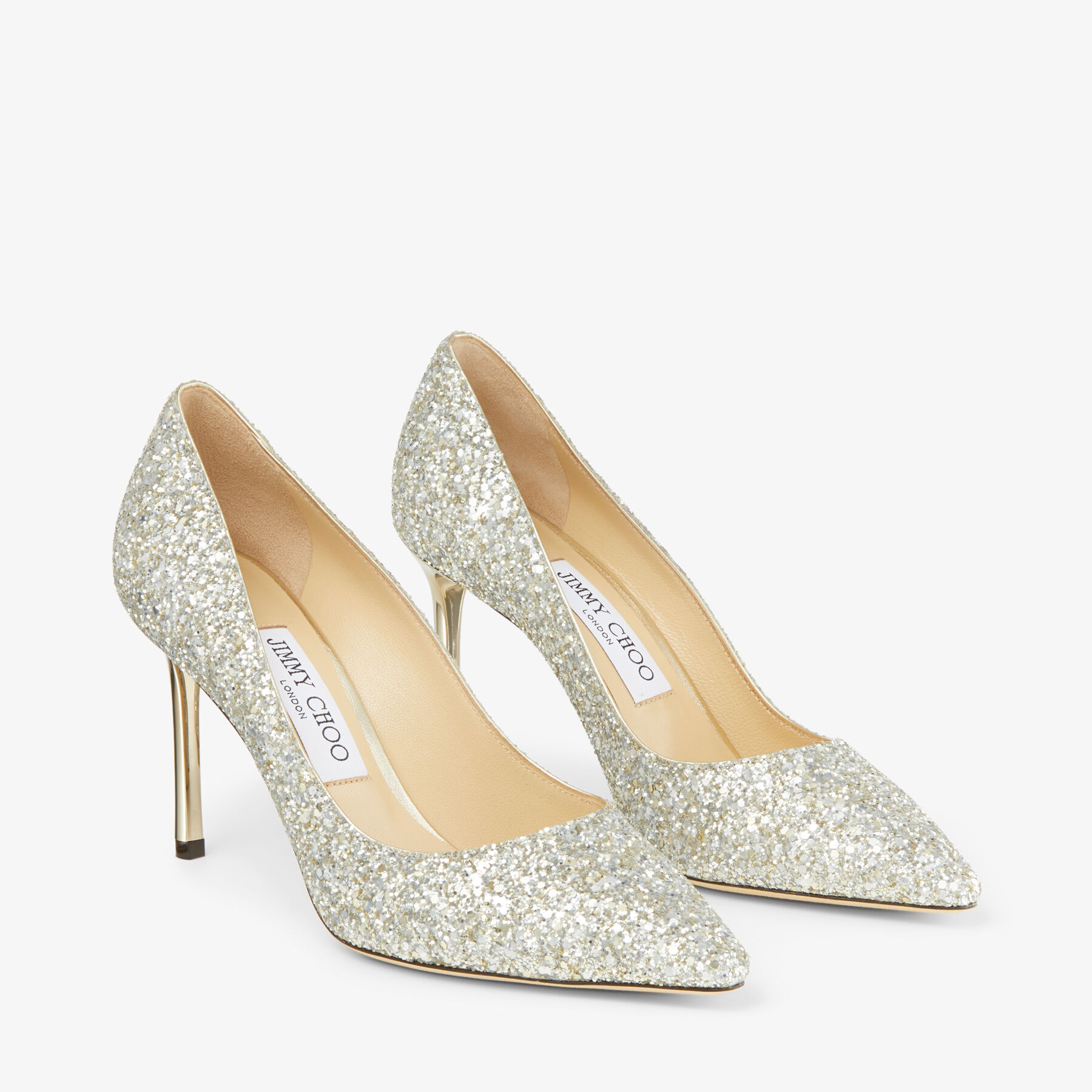 Romy 85 Champagne Coarse Glitter Fabric Pointy Toe Pumps