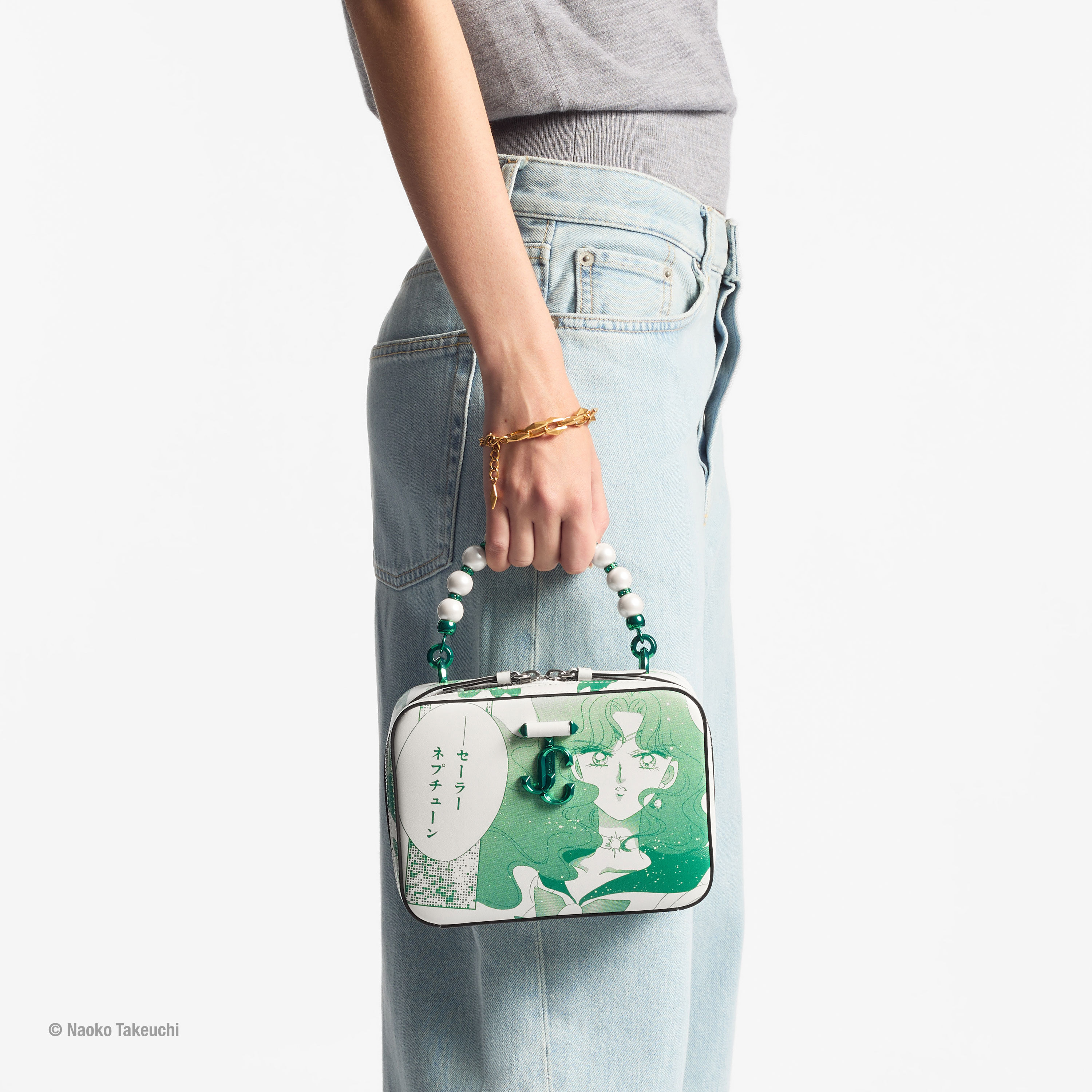 Sailor Neptune Avenue Vanity Bag Emerald Green Manga Print Leather Handbag