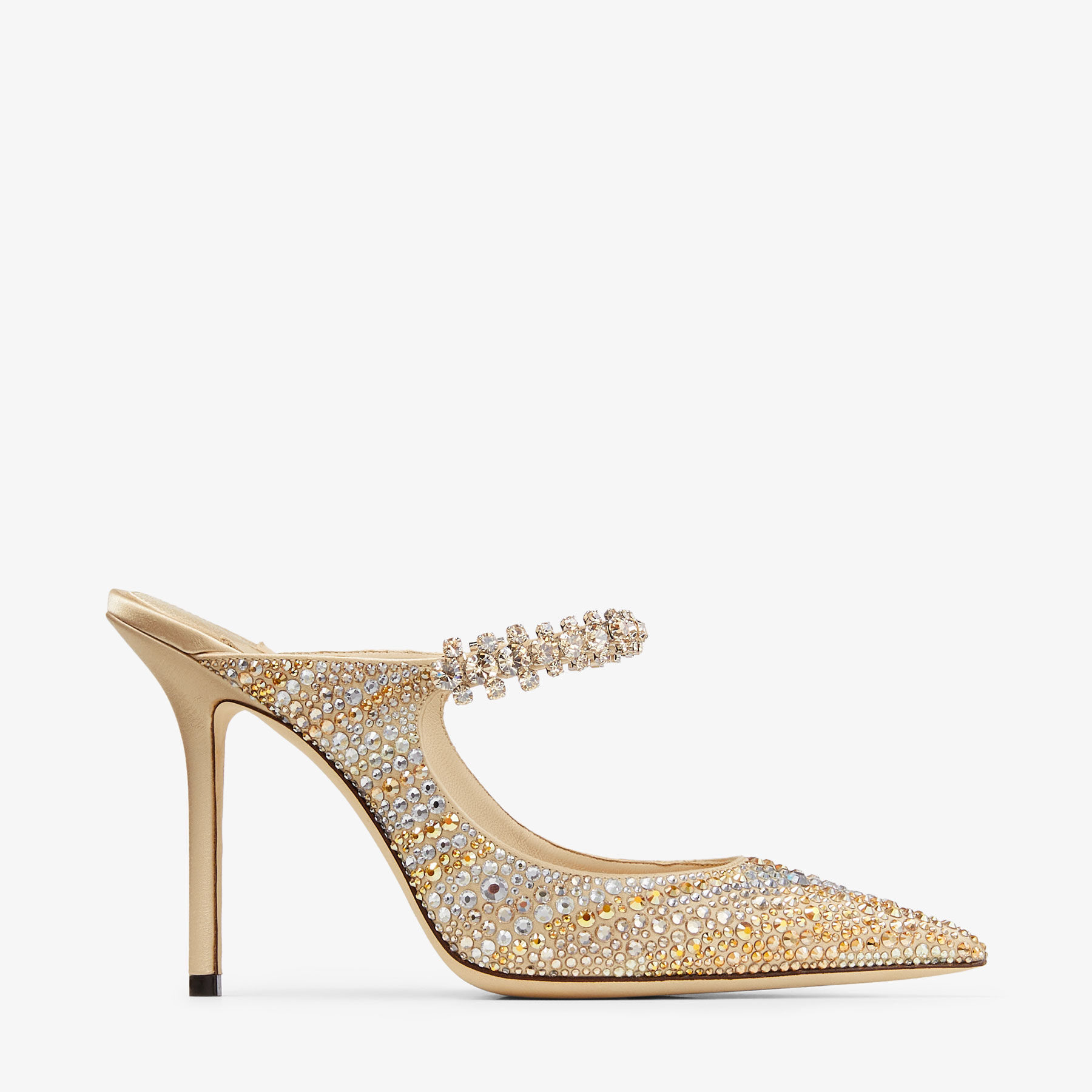 Bing 100 Gold Satin Crystal Mules