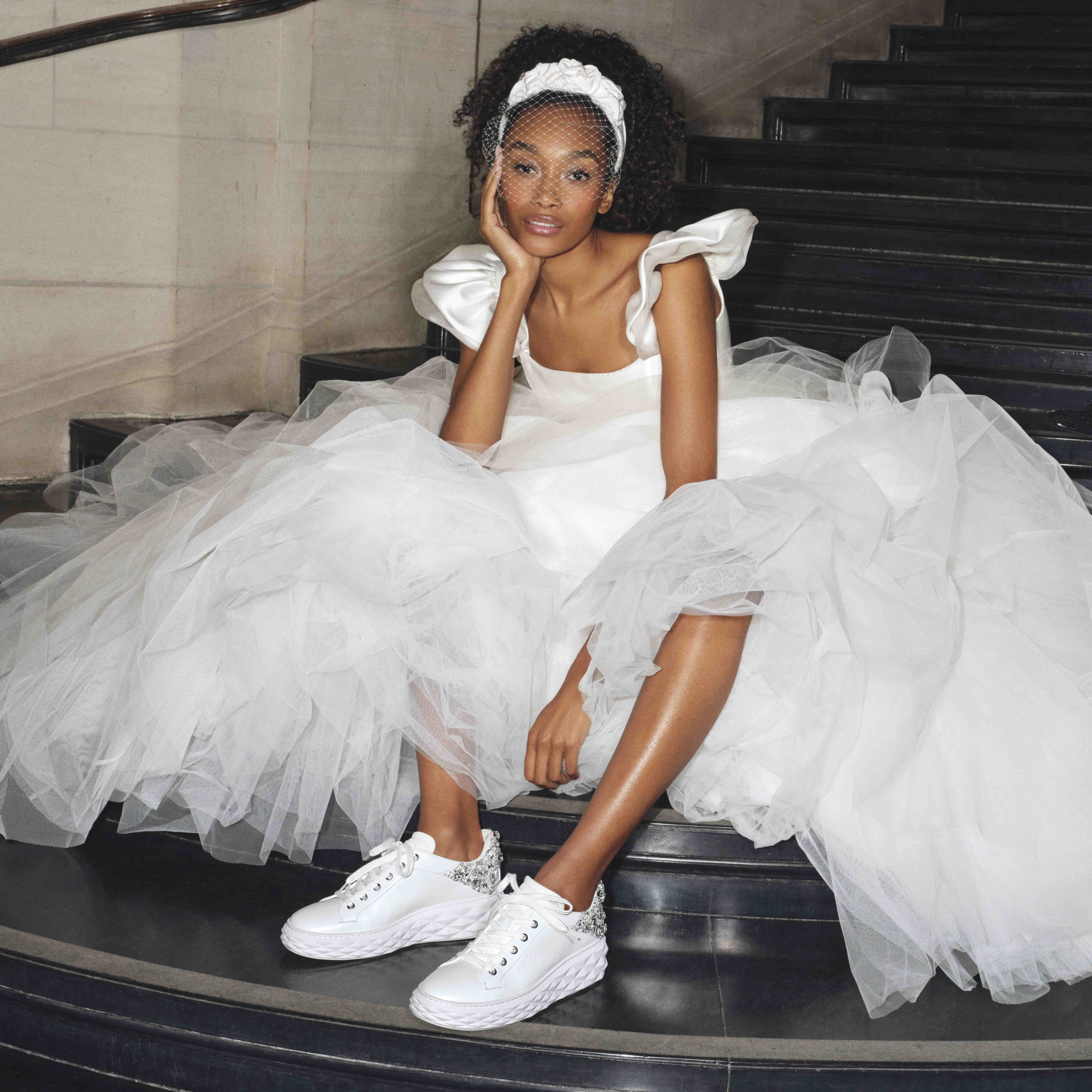 Diamond Maxi F II White and Silver Nappa Leather Trainers with Crystals