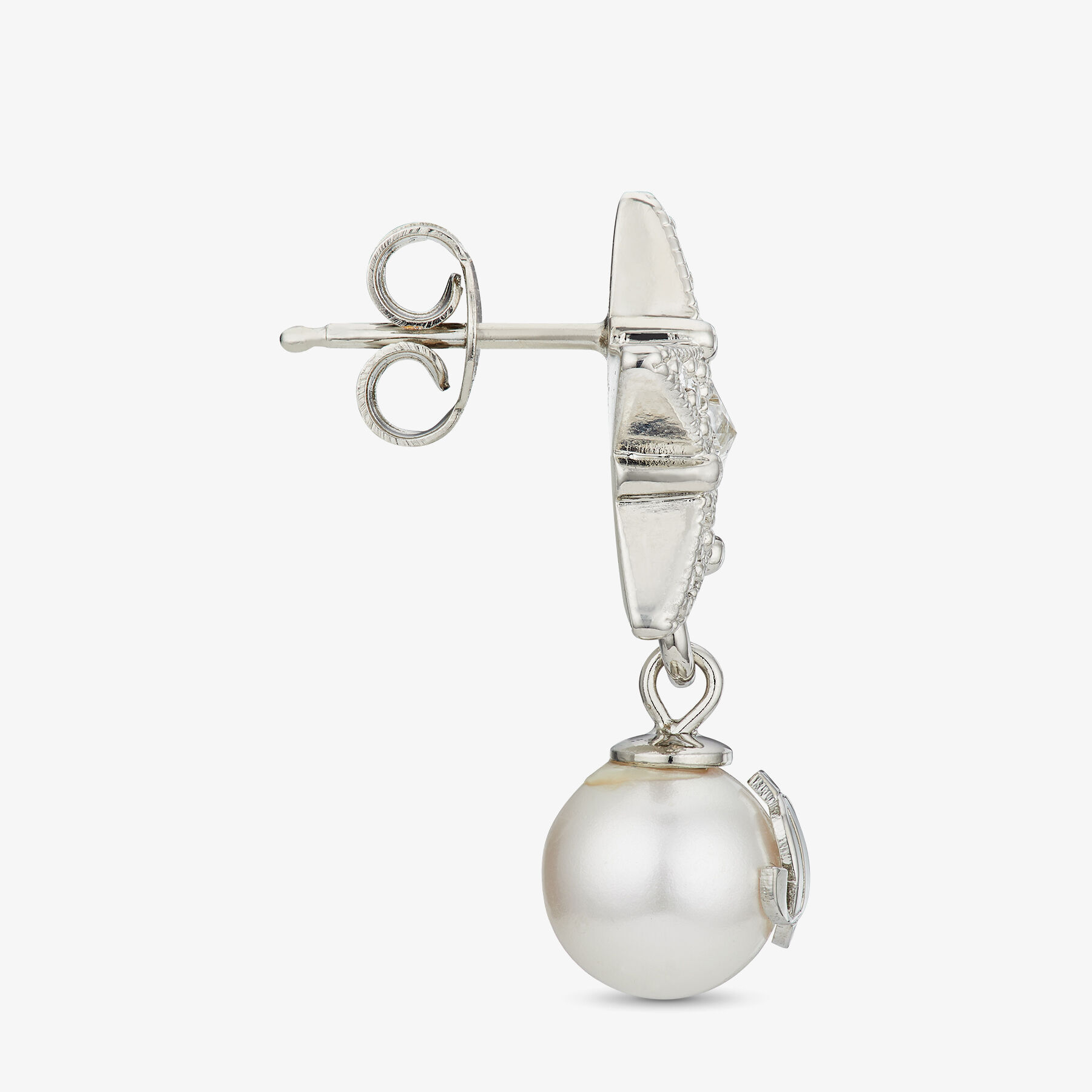 Crystal Star Earrings Silver-Finish Metal Star Earrings with White Resin Pearls and Crystals