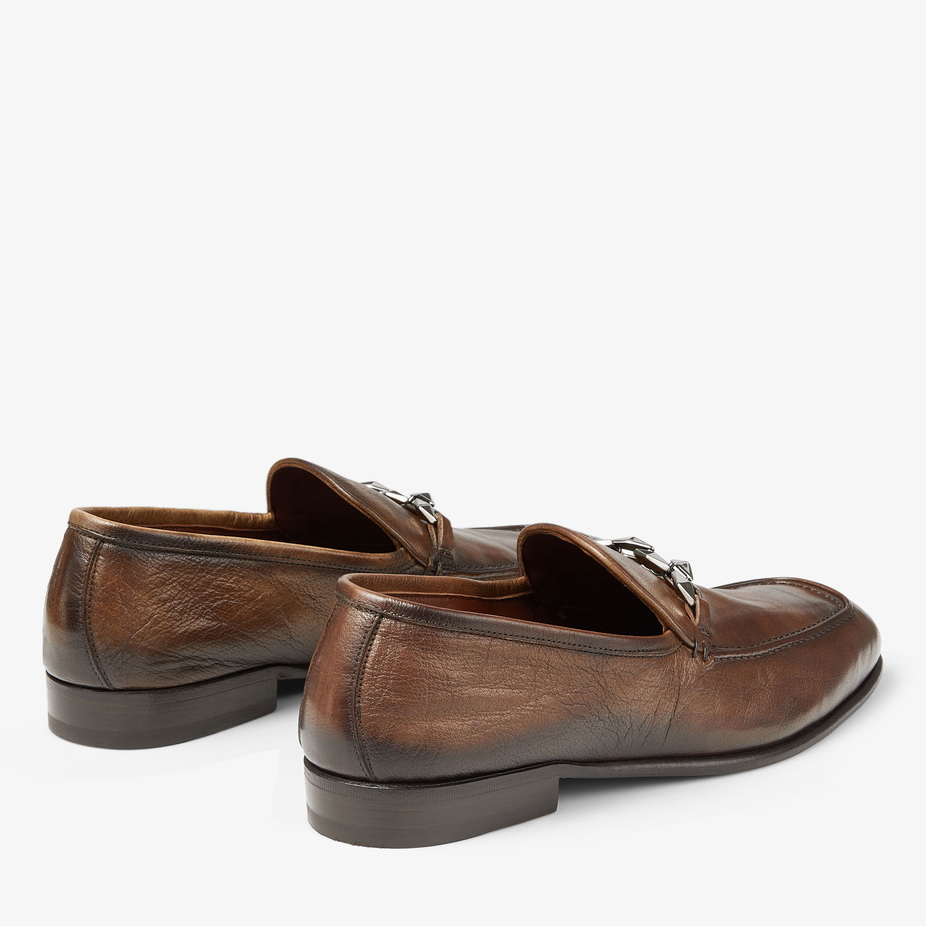 Marti Reverse Dark Tan Buffalo Leather Loafers with Chain Embellishment