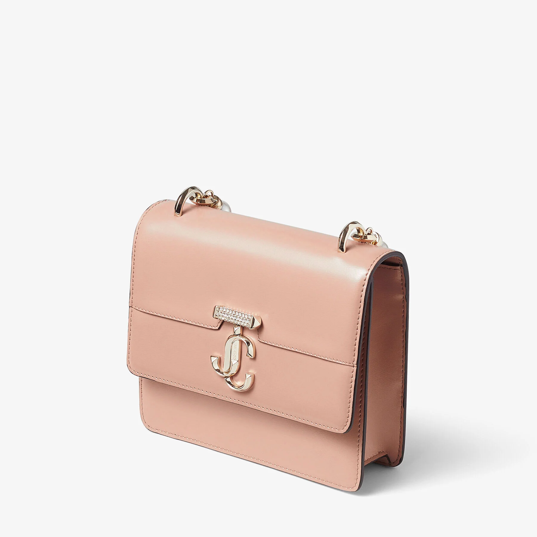 Avenue Quad XS Ballet Pink Box Leather Shoulder Bag with Pearl Strap