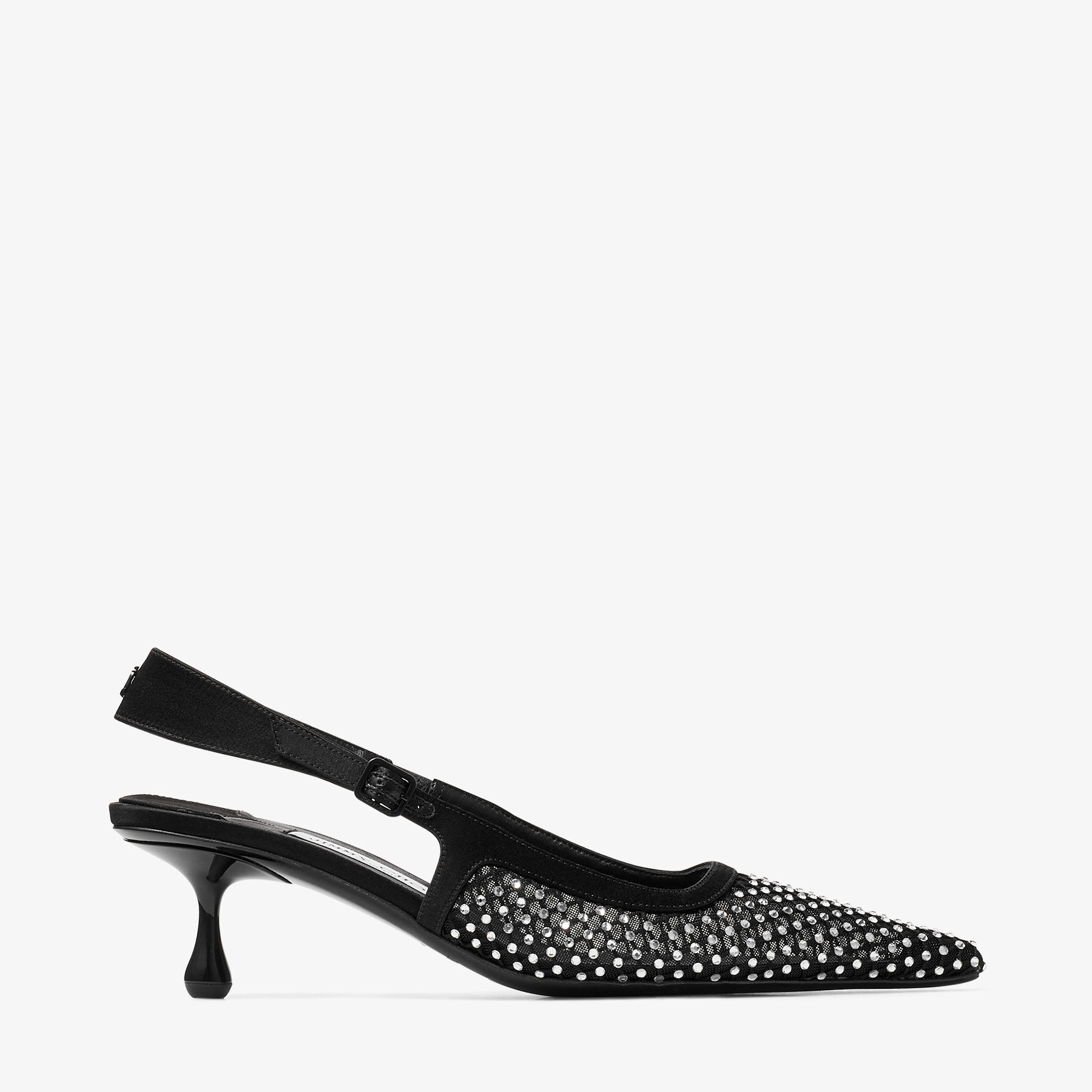 Amel 50 Black Crystal Mesh & Satin Pumps