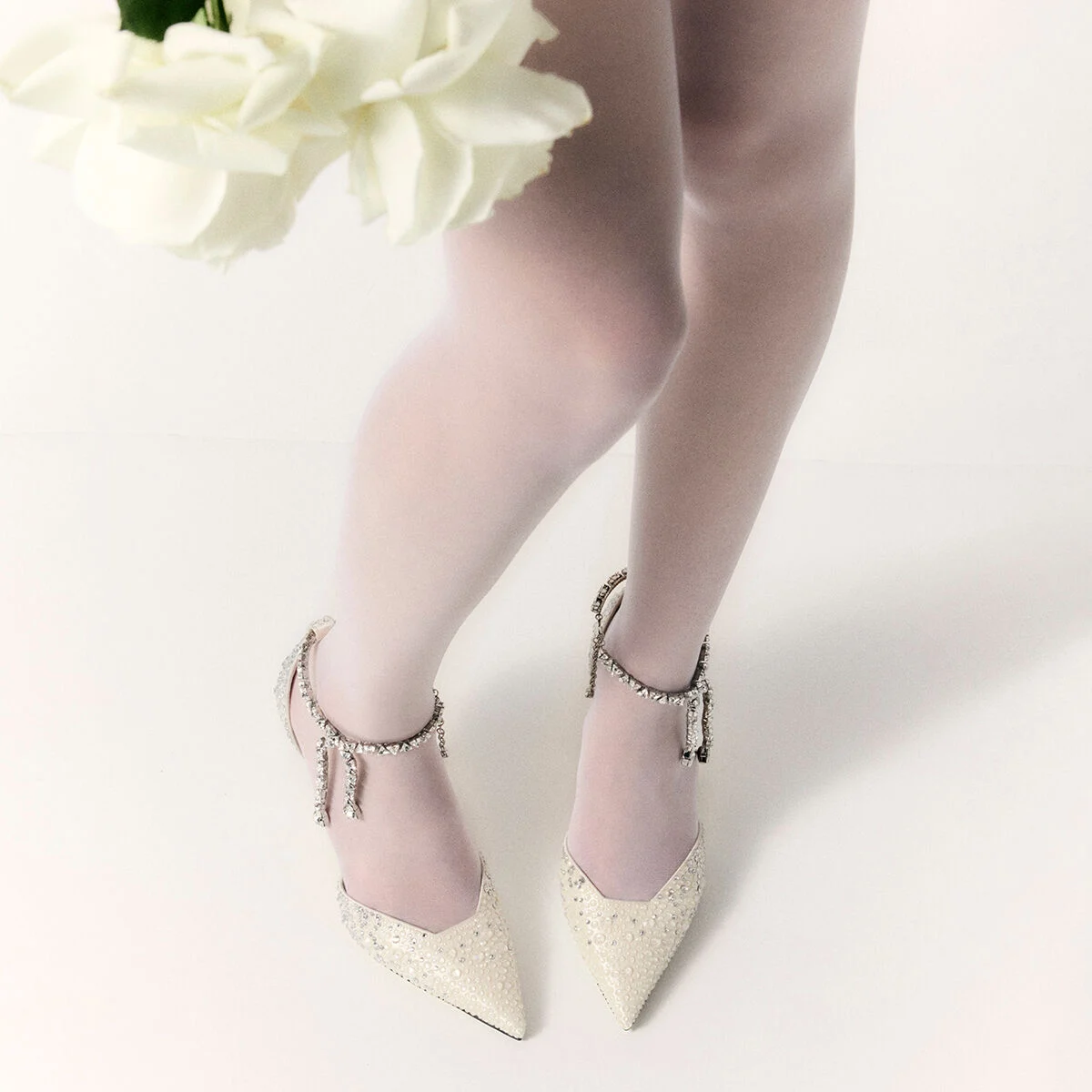 Stevie 100 Ivory Satin Crystal Pumps