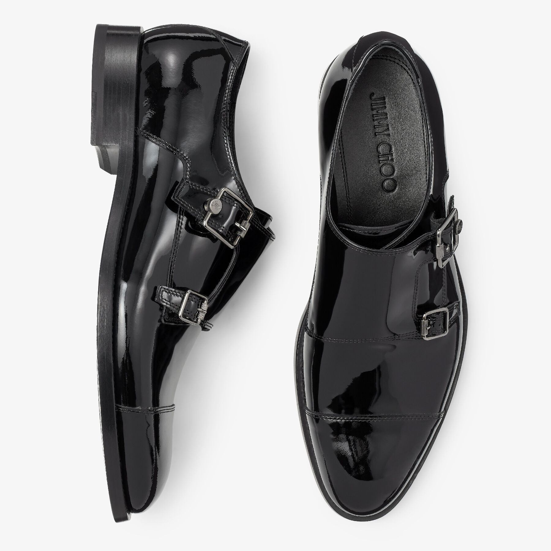 Finnion Monkstrap Black Patent Leather Monk Strap Shoes with Studs