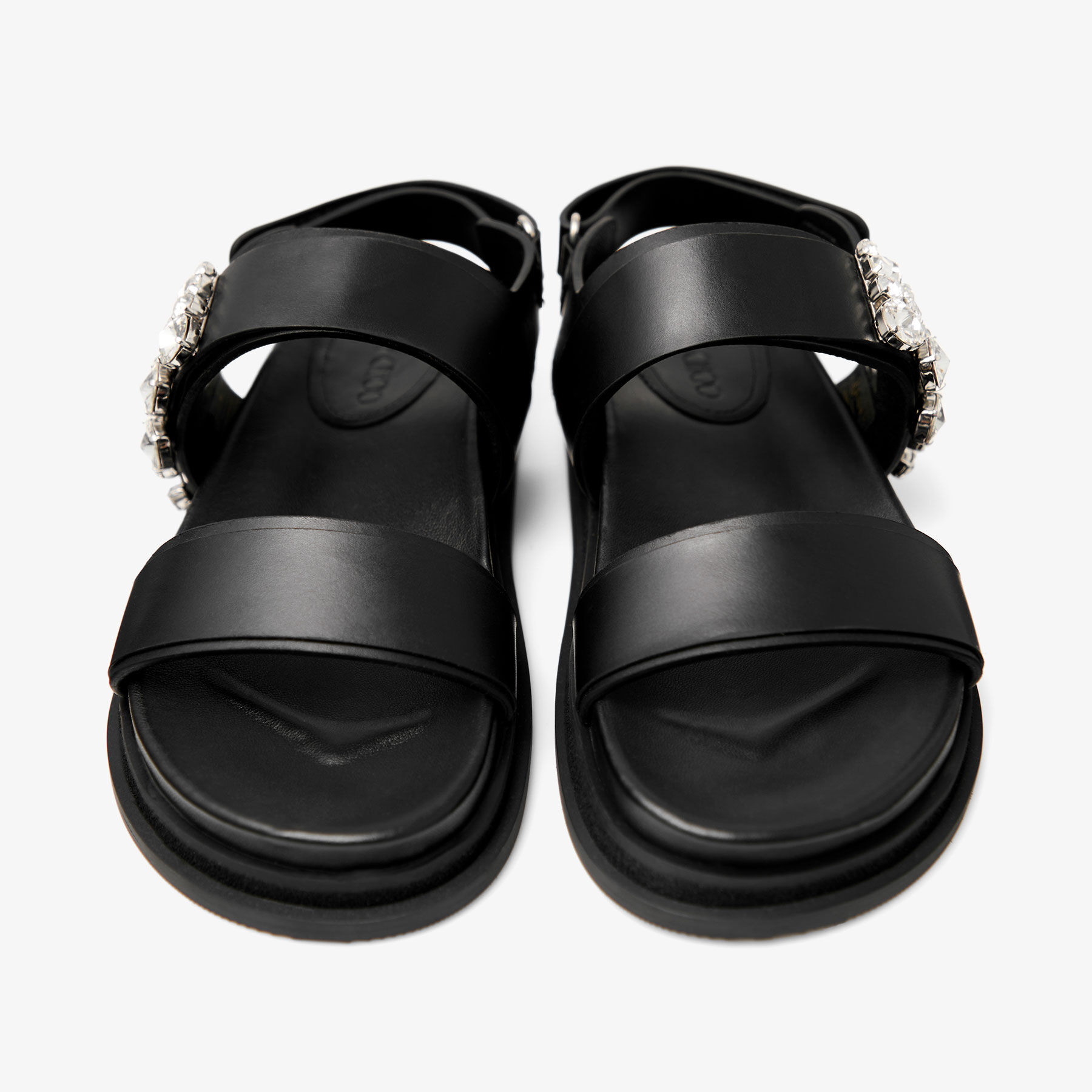 Verity Sandal Flat Black Leather Crystal Flat Sandals