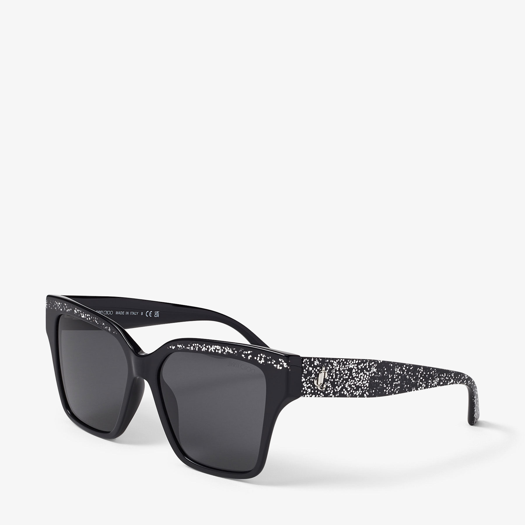 Giava Black Glitter Square Sunglasses