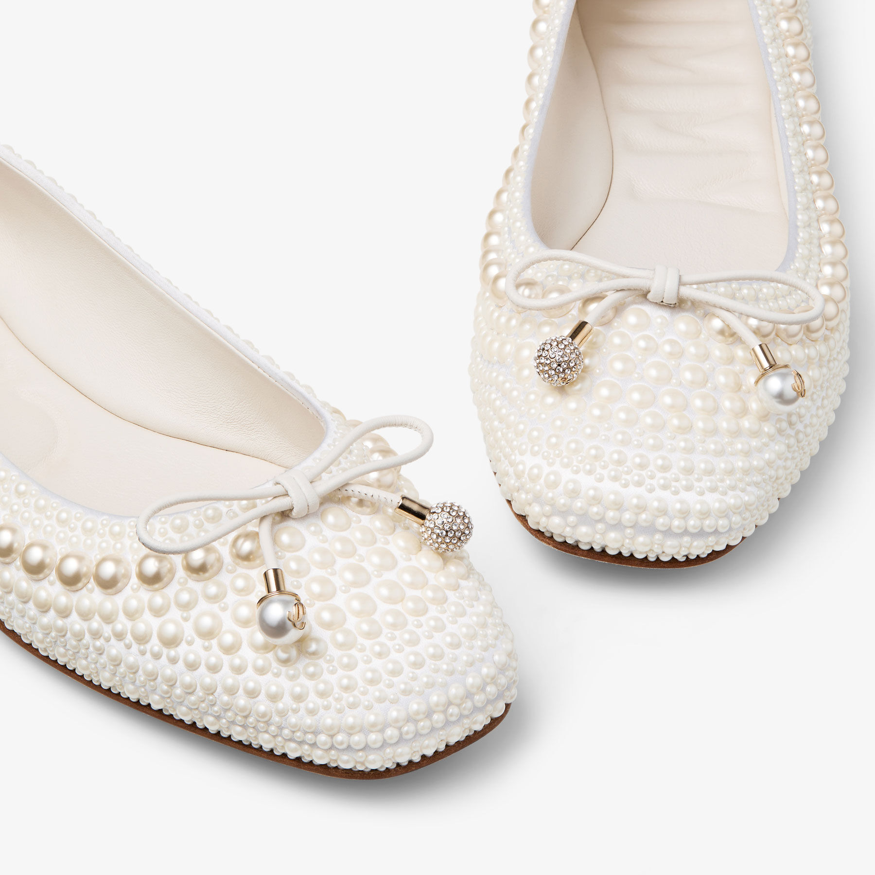 Elme Flat White Satin Pearl Flats