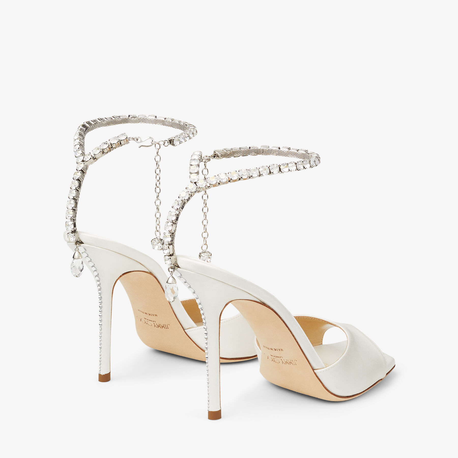 Saeda Sandal 100 Ivory Satin Sandals with Crystal Embellishment