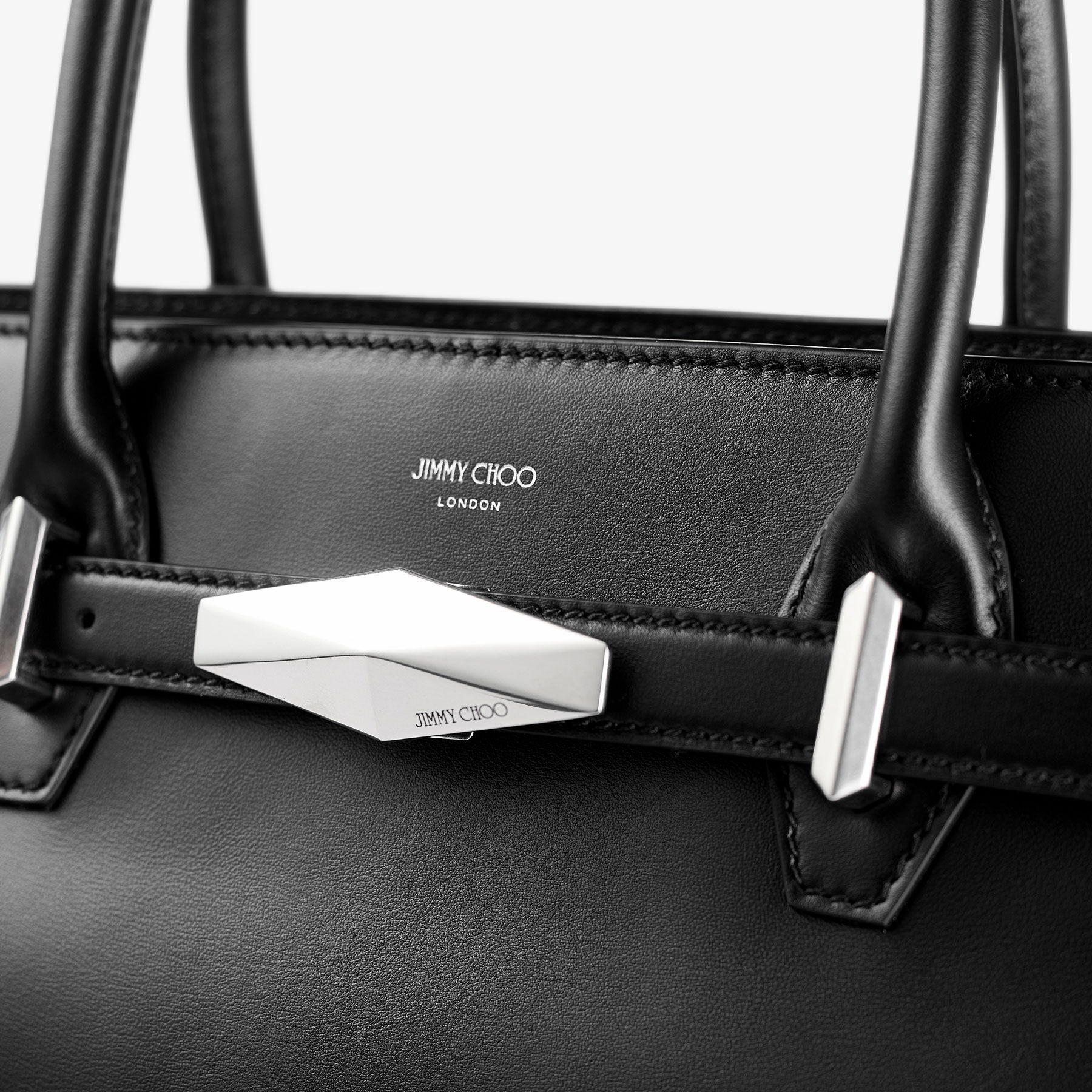 Diamond Belted Top Handle M Black Leather Top Handle Bag