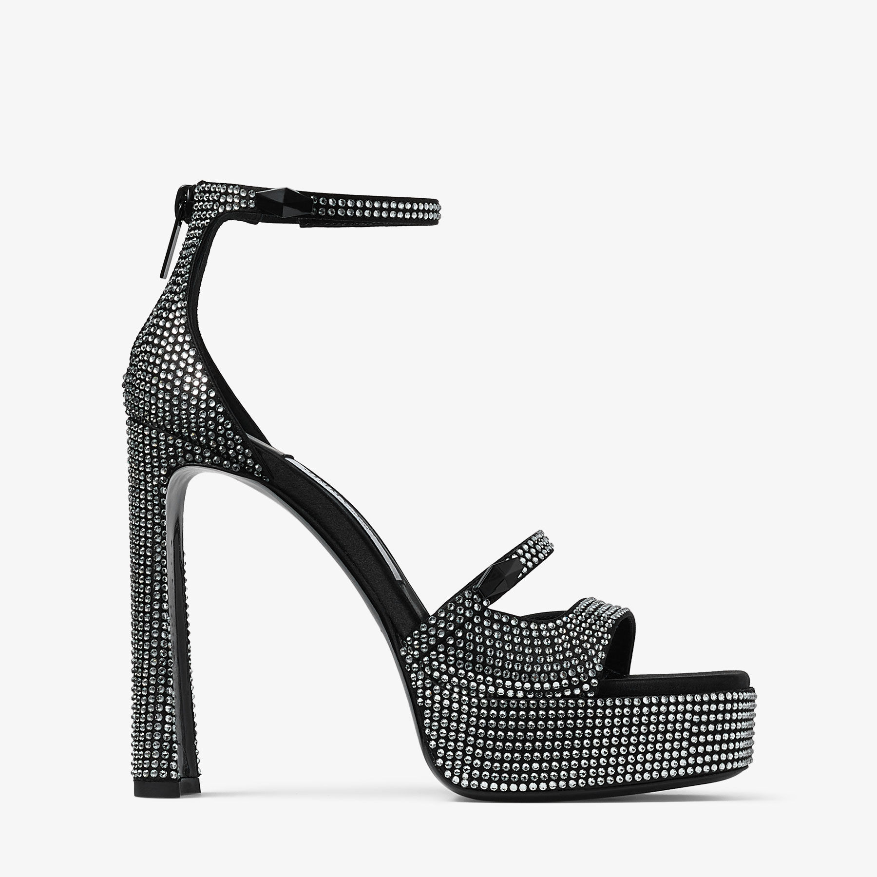 Claressa Platform 125 Black Satin Crystal Platform Sandals