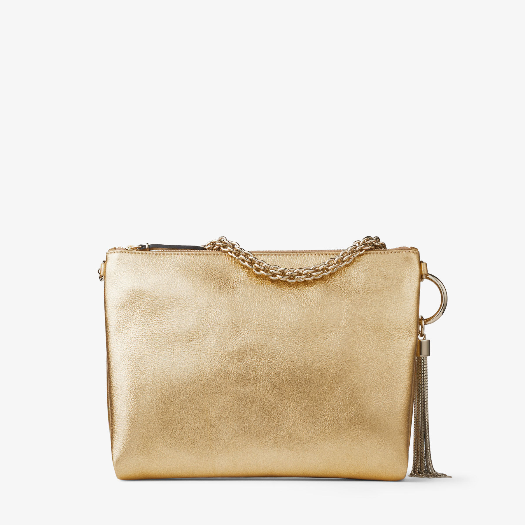 Callie Gold Metallic Leather Clutch Bag With Chain Strap