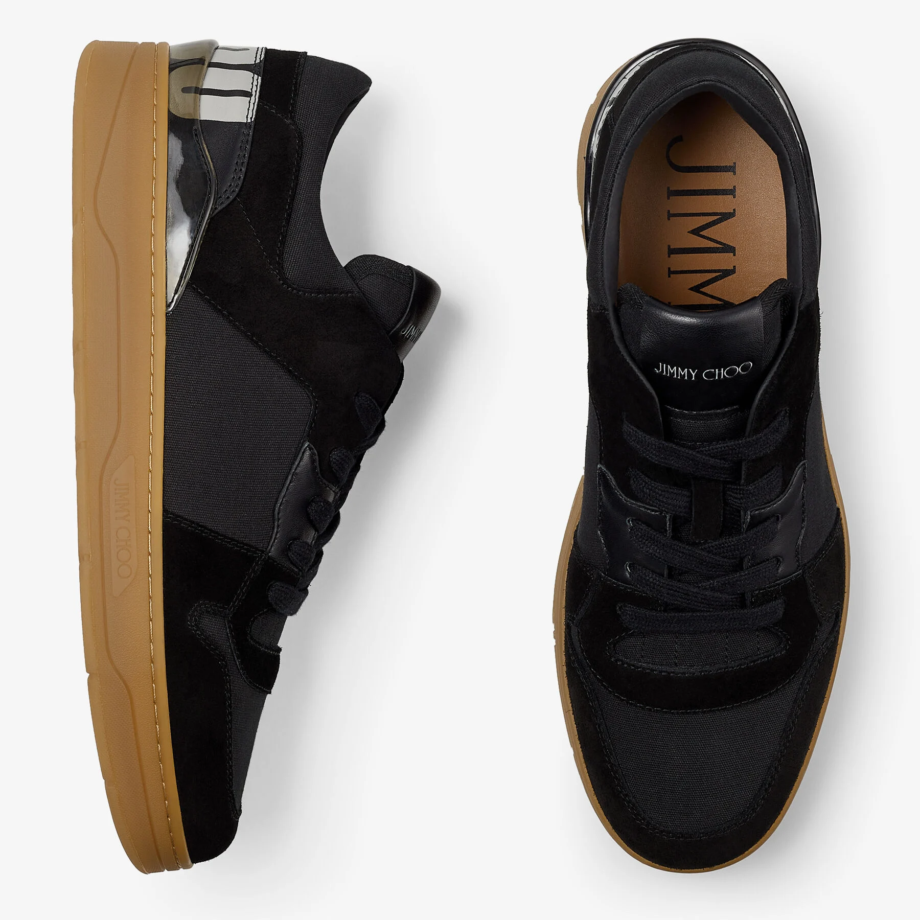 Florent M Black Crosta and Canvas Trainers with Choo Lettering