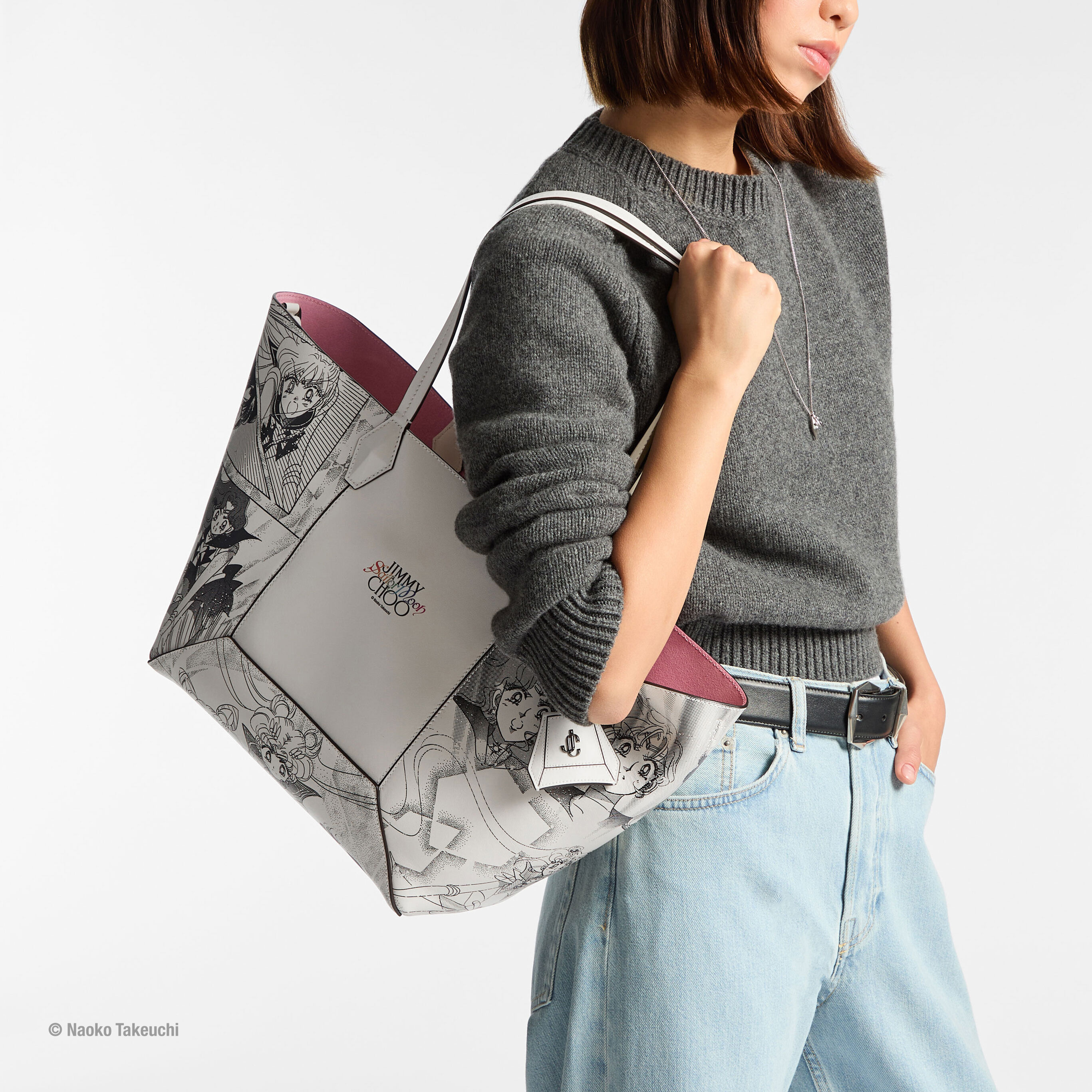 Sailor Guardians Diamond Tote/M White Manga Print Leather Tote Bag