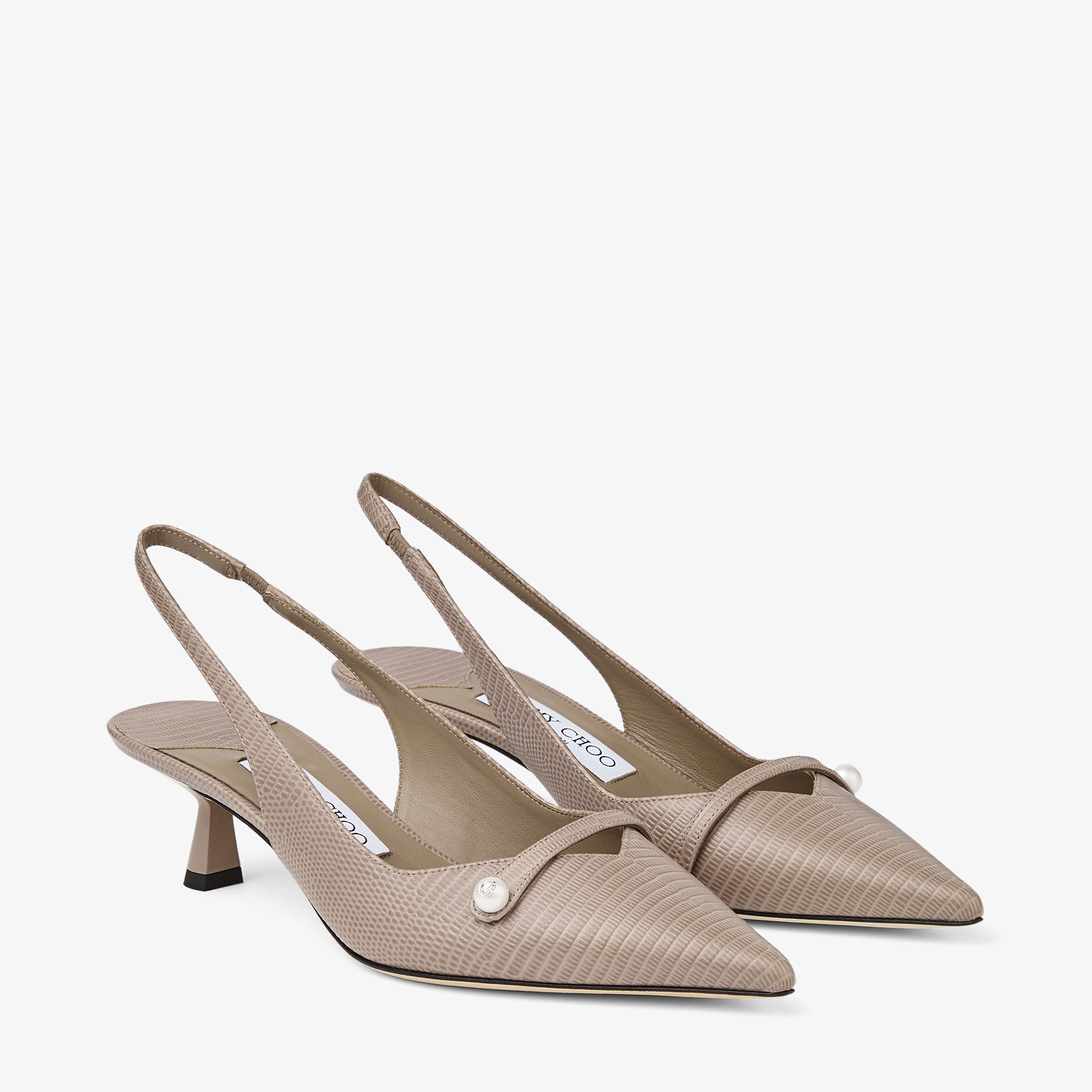 Amita 45 Taupe Lizard Printed Leather Pumps