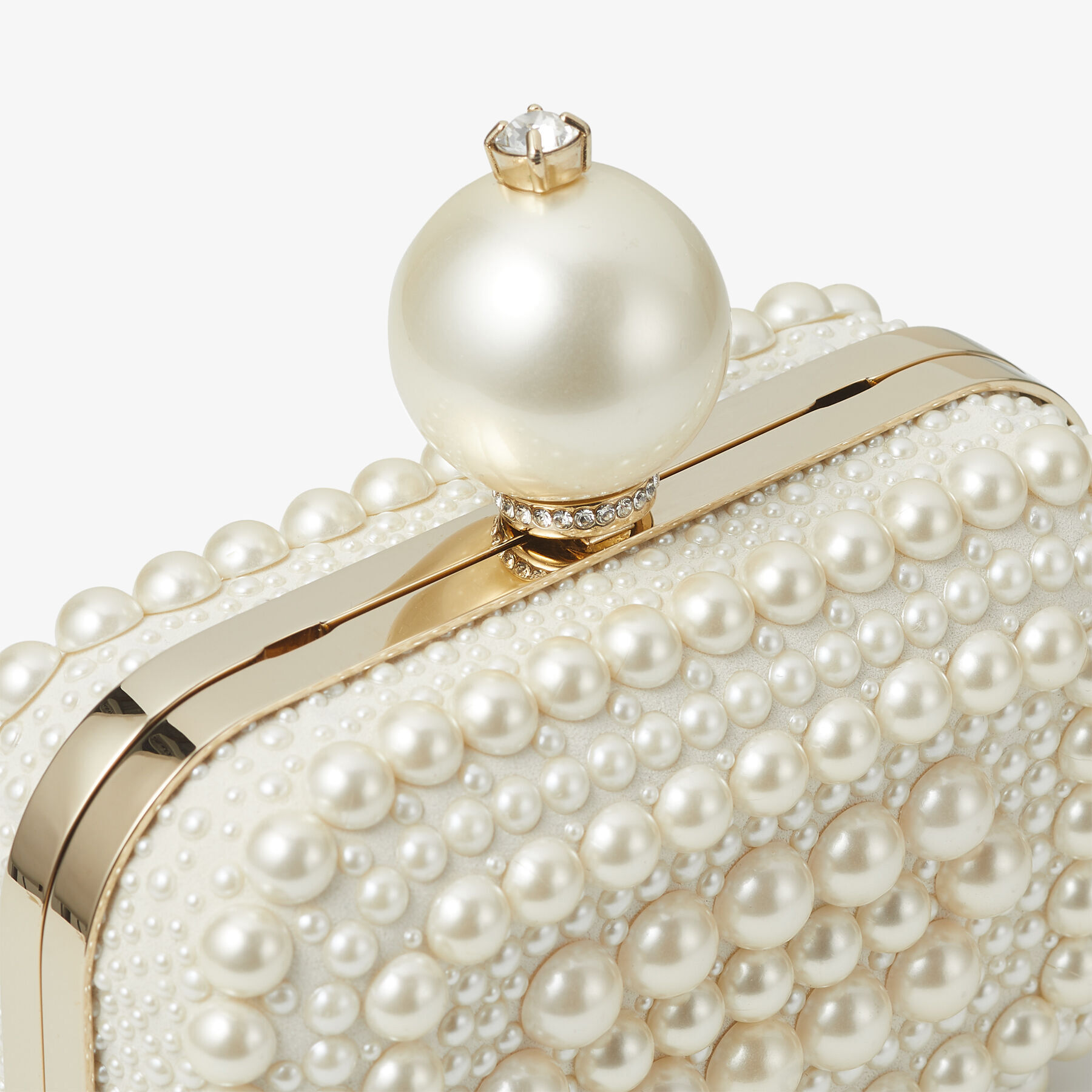 Micro Cloud White Suede Clutch Bag with All-Over Pearl Embellishment