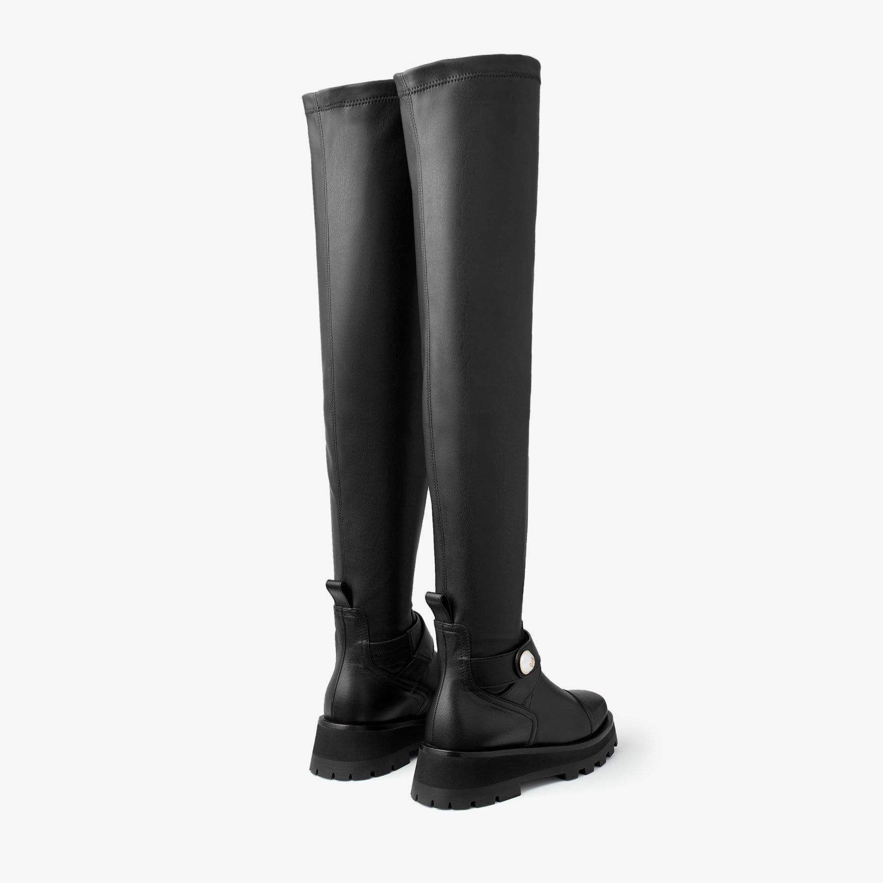 Meena Over The Knee Flat Black Leather Over-The-Knee Boots