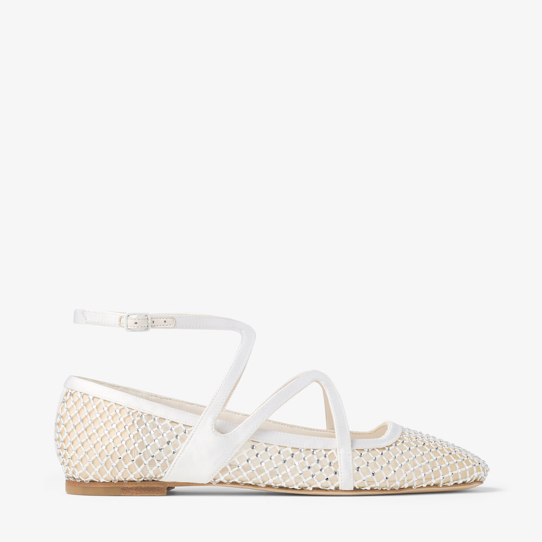 Astoria Flat White Crystal Mesh Satin Flats
