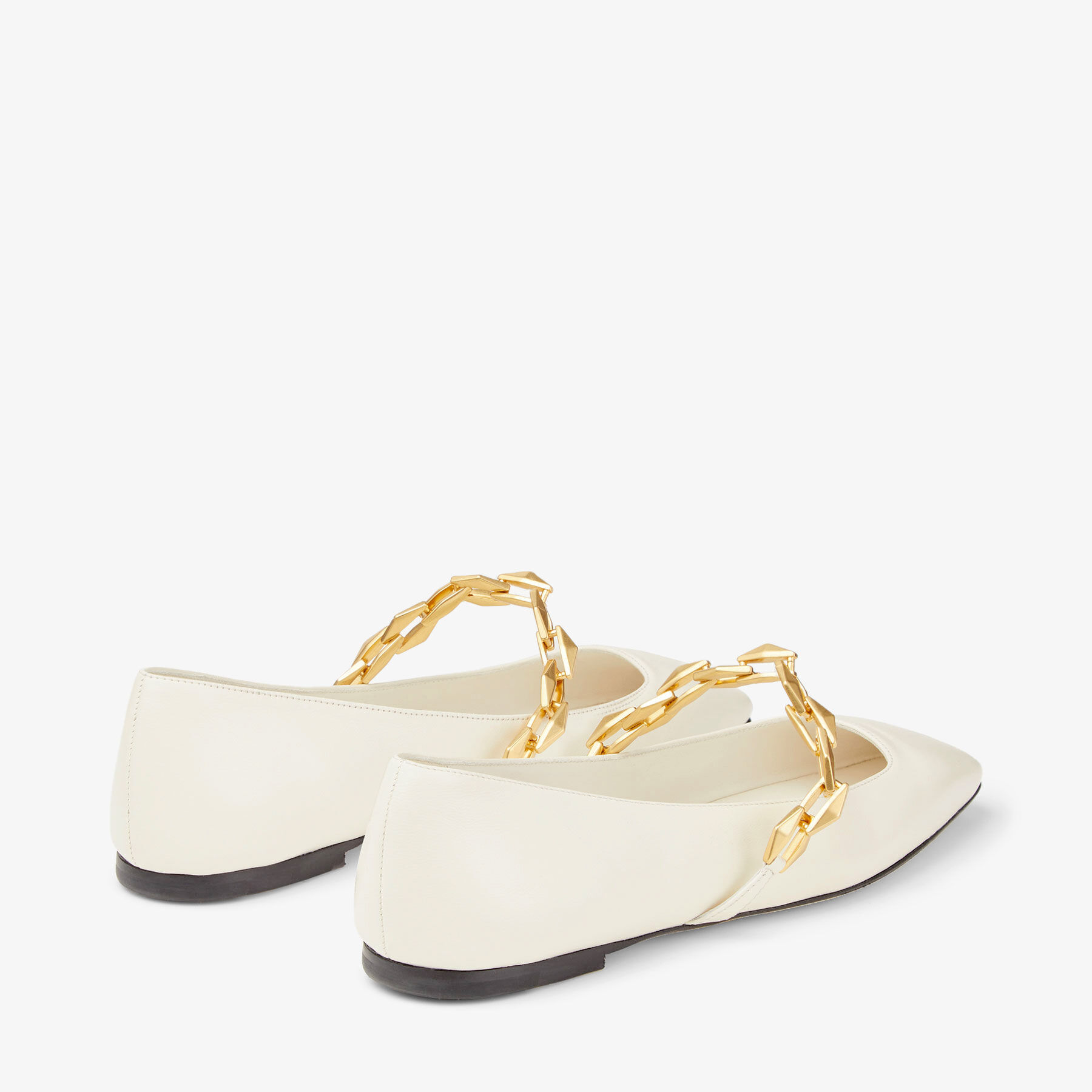 Diamond Tilda Flat Latte Nappa Leather Flats with Chain
