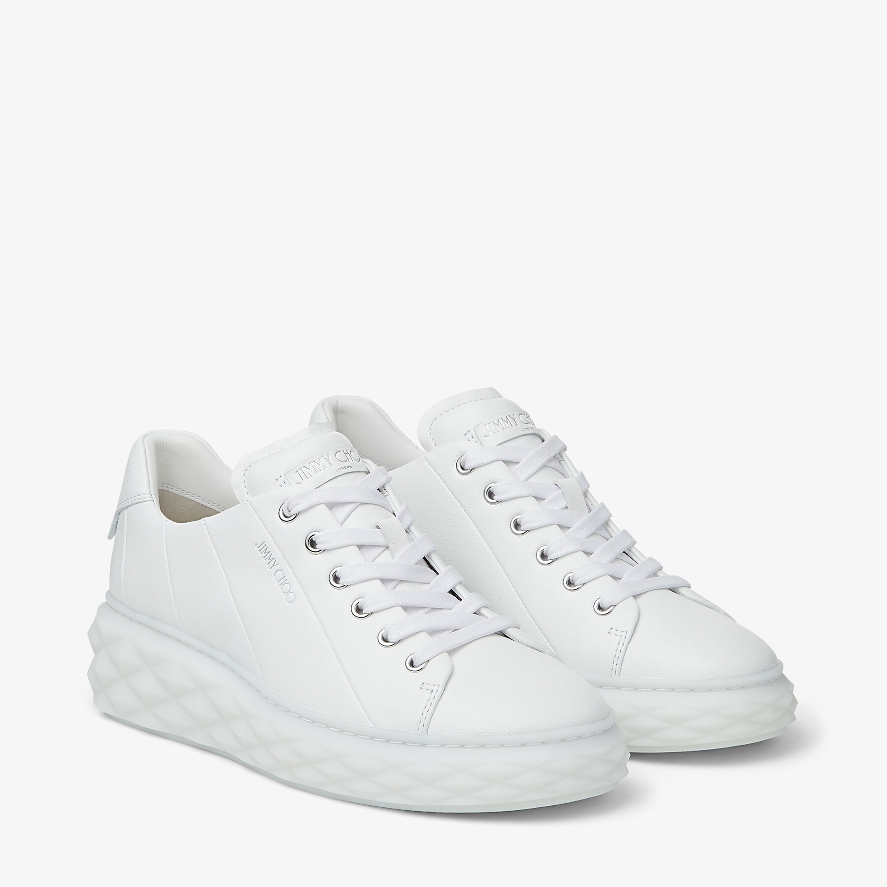 Diamond Light Maxi F White Nappa Leather Low-Top Trainers with Platform Sole