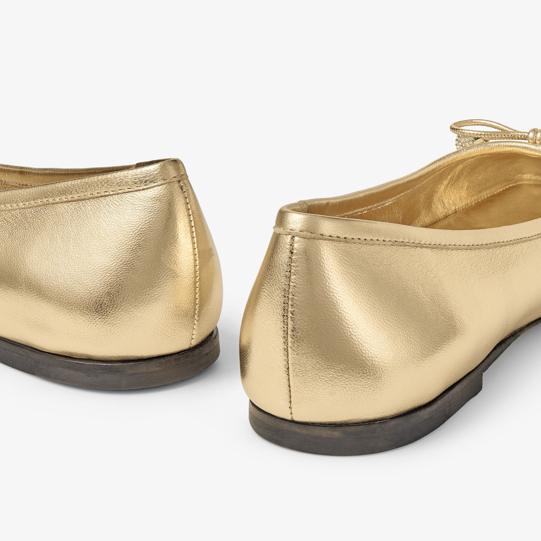 Elme Flat Gold Metallic Nappa Leather Flats with Pearl Embellishment