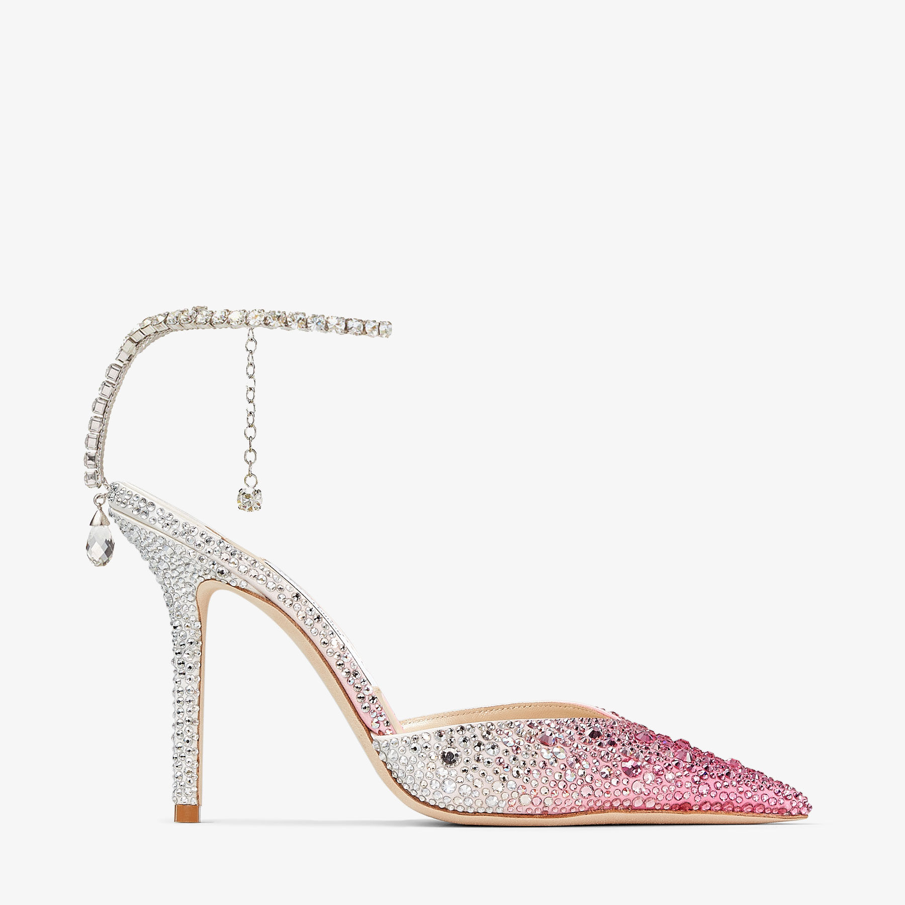 Saeda 100 Candy Pink Satin Pumps with Crystals