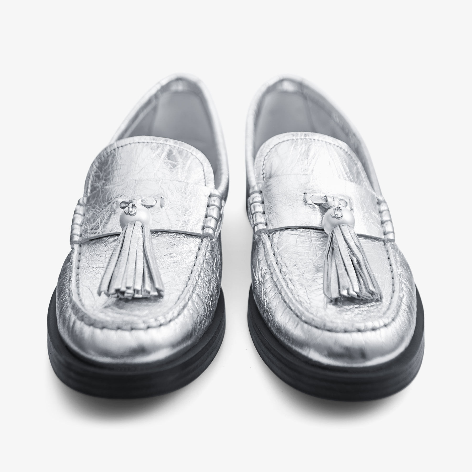 Addie Pearl Silver Metallic Leather Loafers