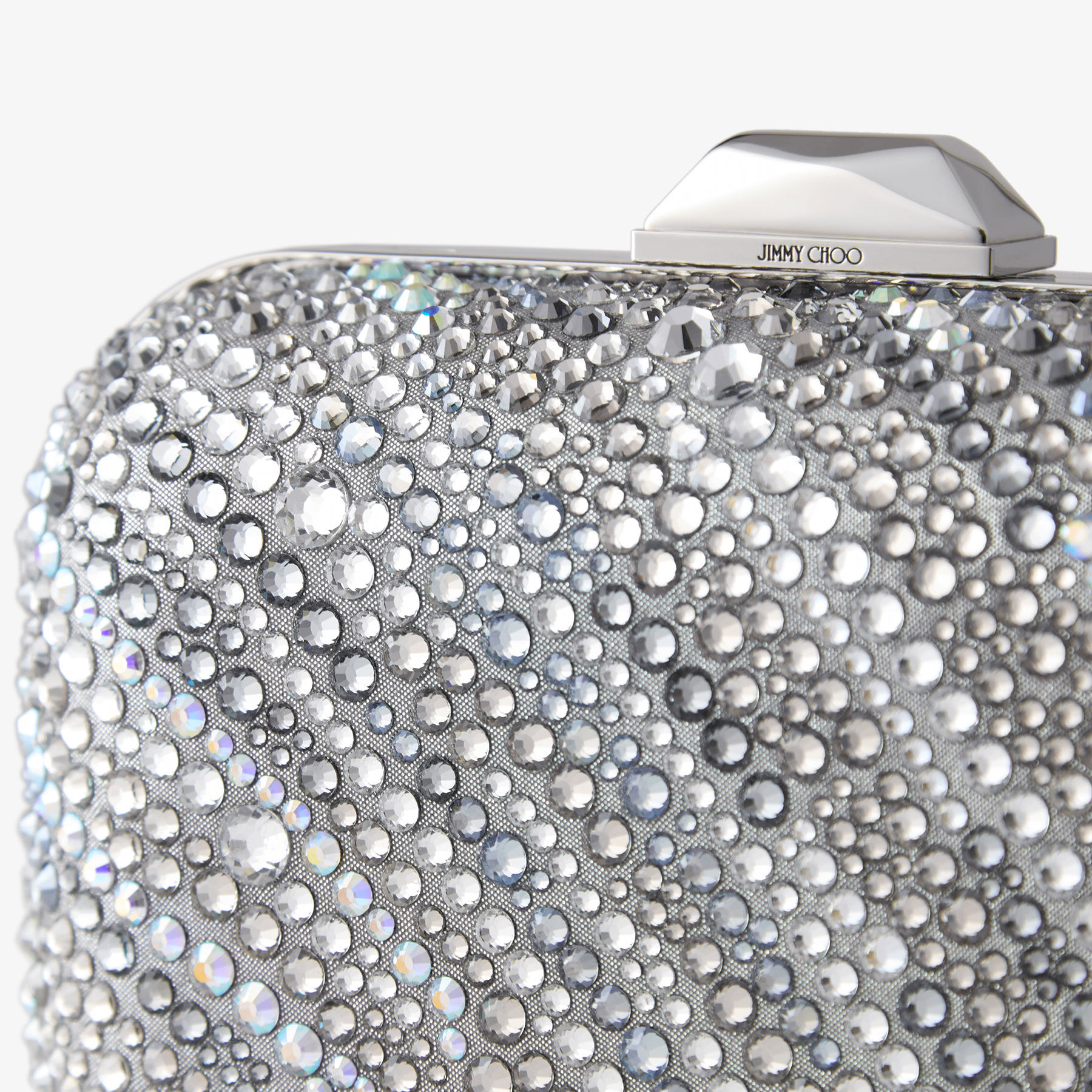 Cloud Silver Shimmer Suede Crystal Clutch Bag