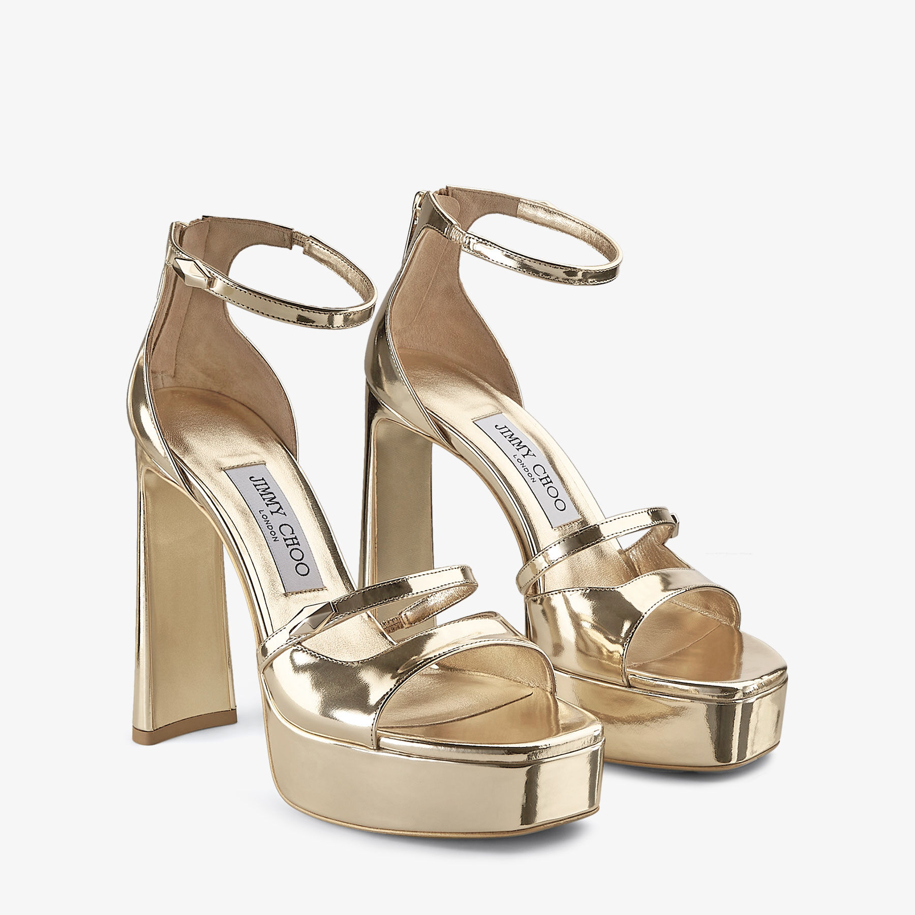 Claressa Platform 125 Gold Liquid Metal Leather Platform Sandals