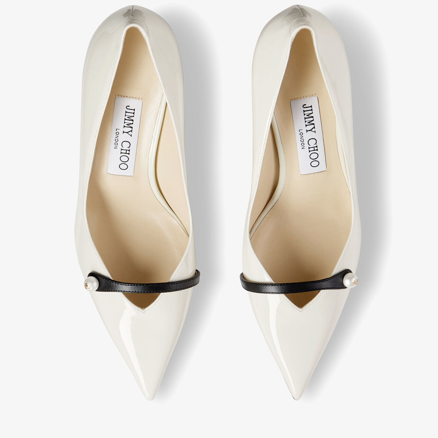 Rosalia 65 Latte Patent Pointed Pumps with Pearl Detail