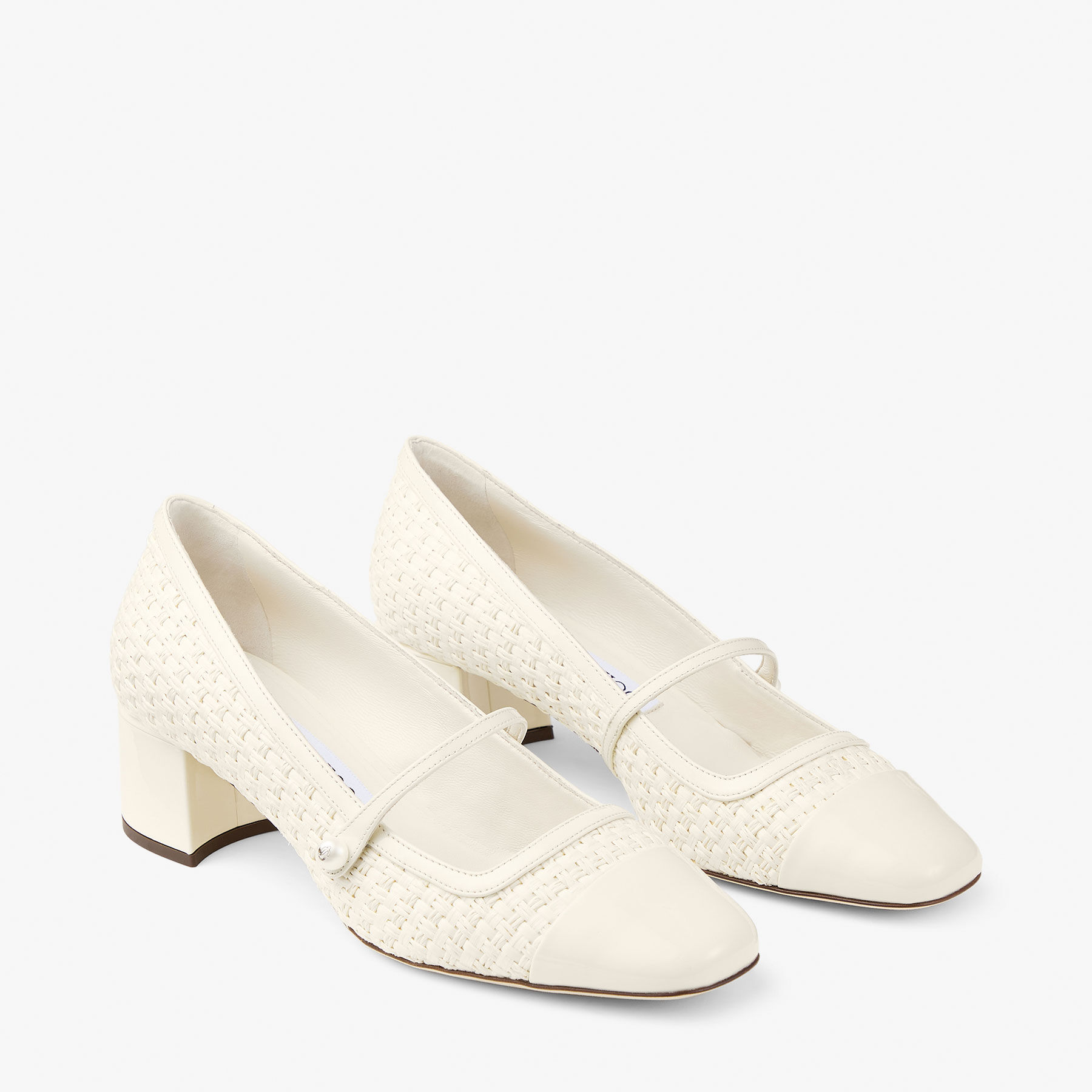Elisa 45 Latte Patent Leather and Raffia Pumps