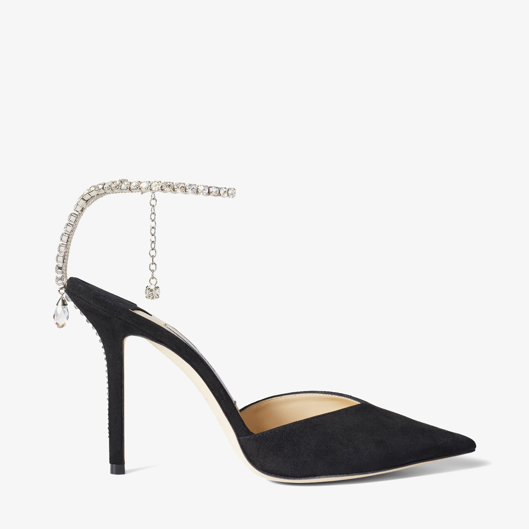 Saeda 100 Black Suede Pumps with Crystal Embellishment