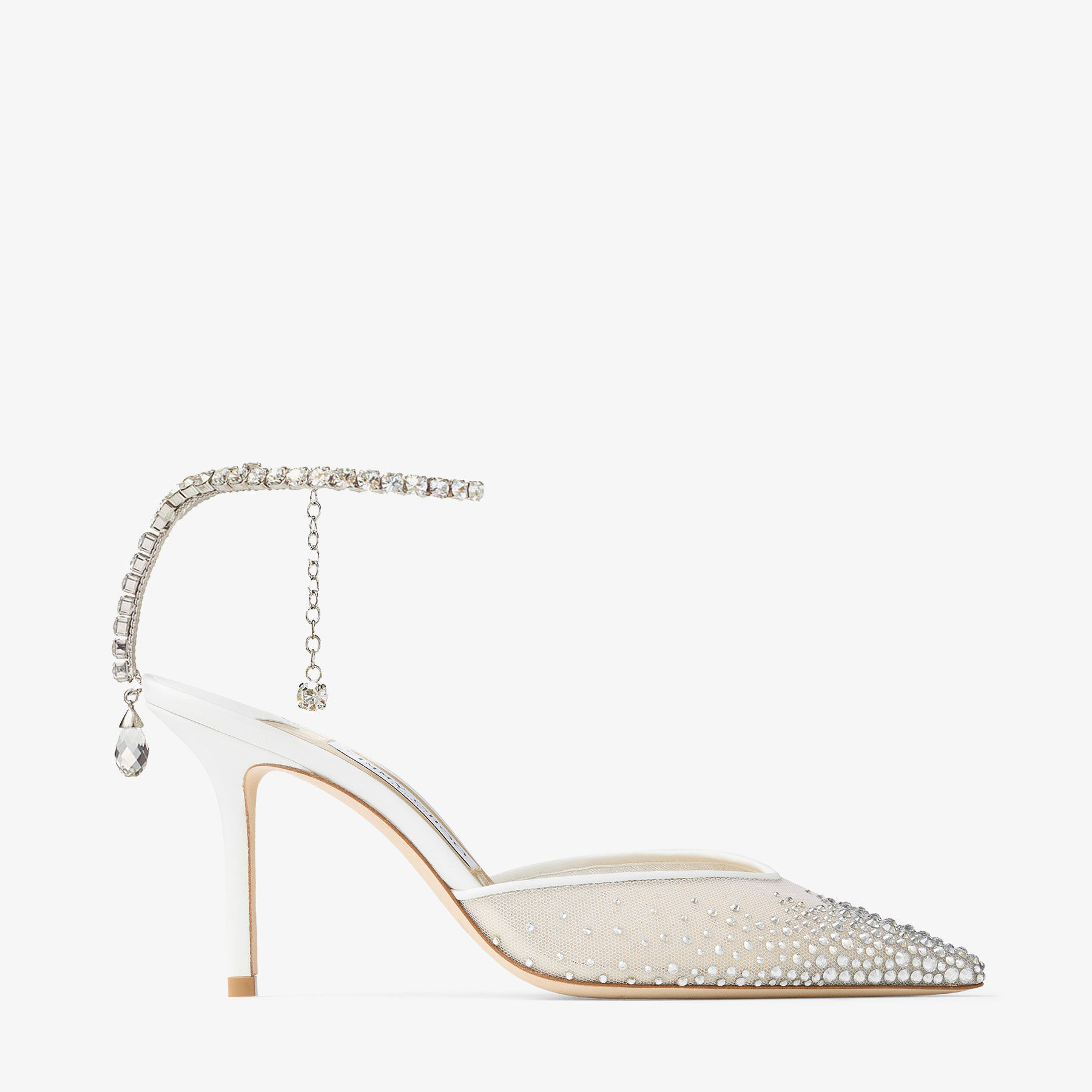 Saeda 85 White Crystal Mesh Pumps