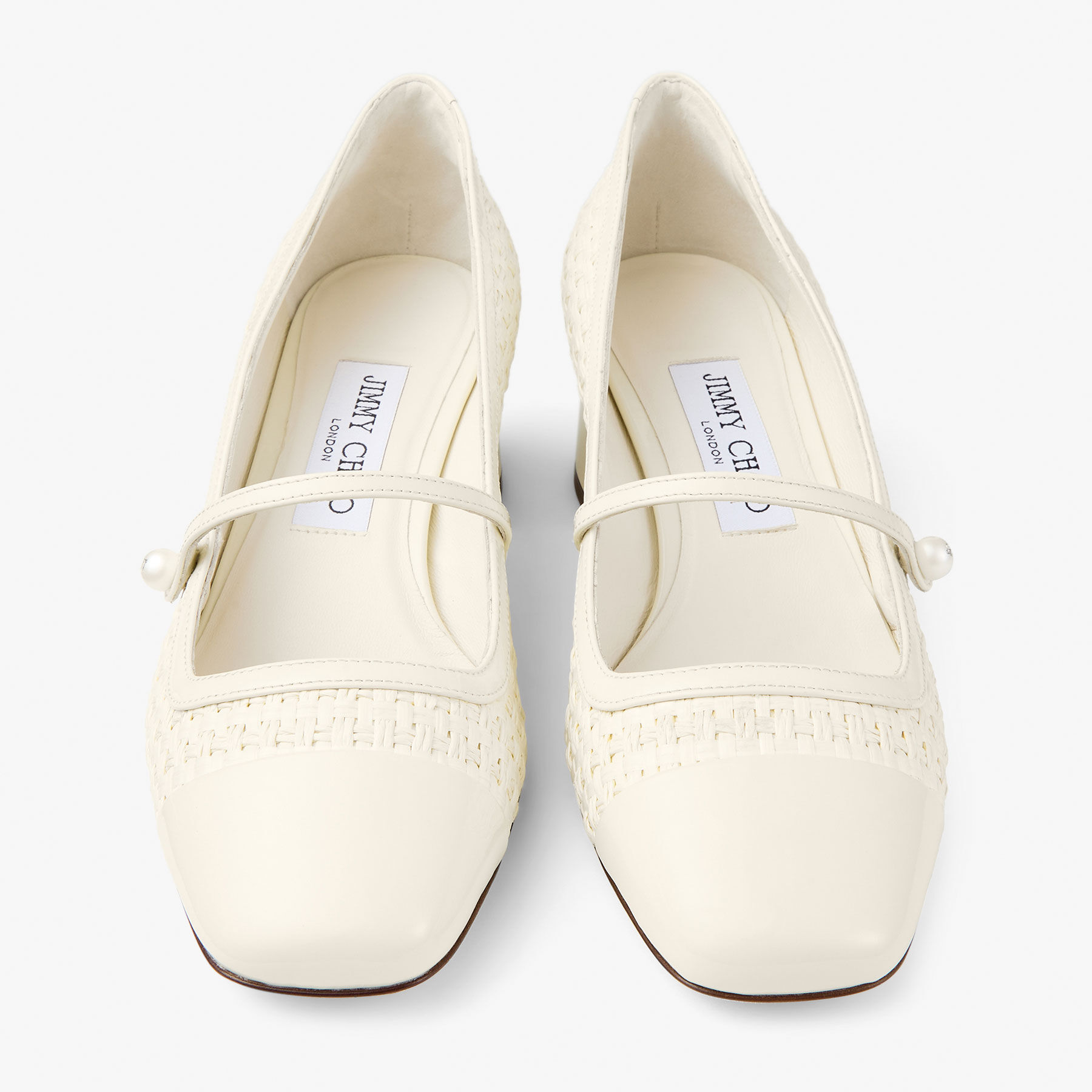 Elisa 45 Latte Patent Leather and Raffia Pumps