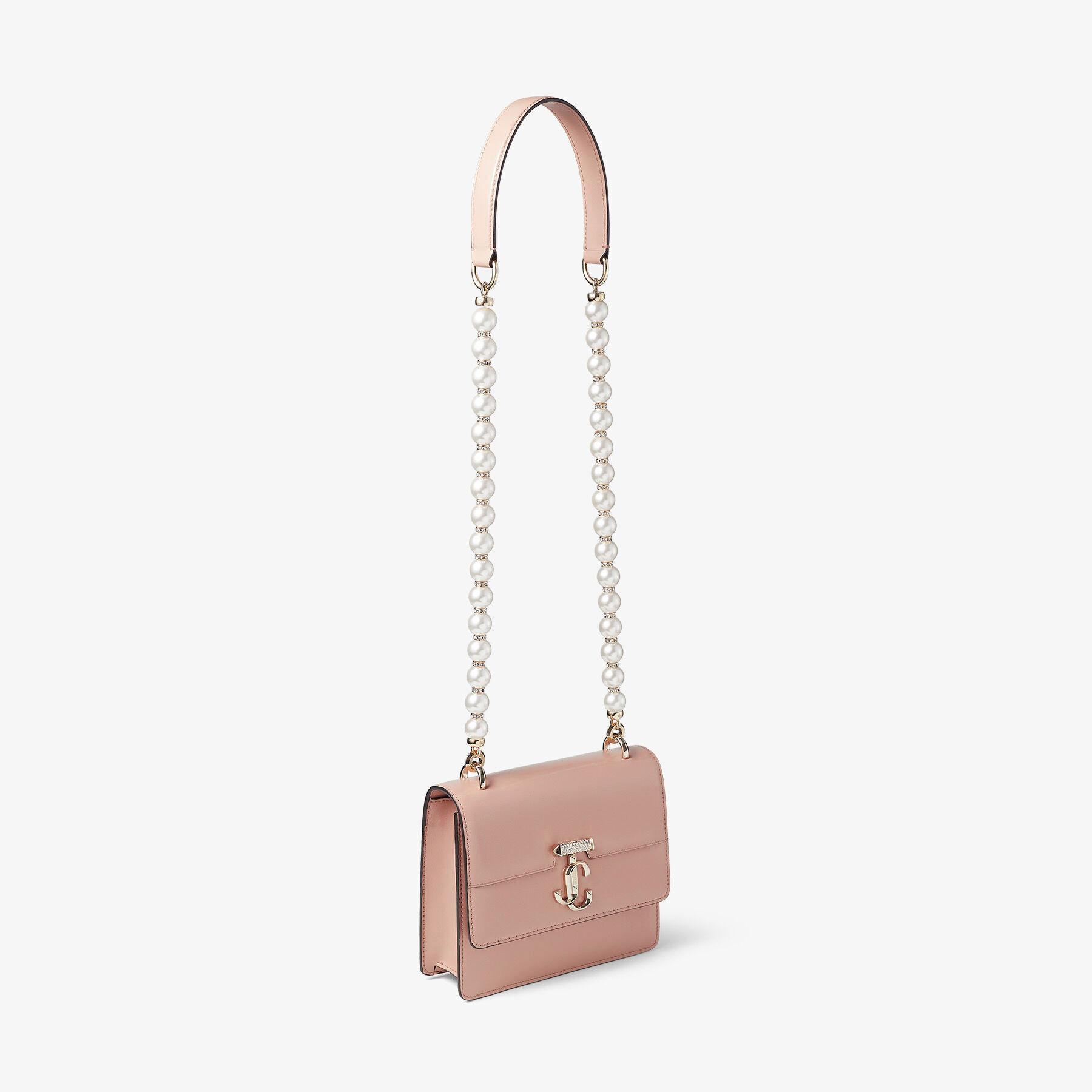 Avenue Quad XS Ballet Pink Box Leather Shoulder Bag with Pearl Strap
