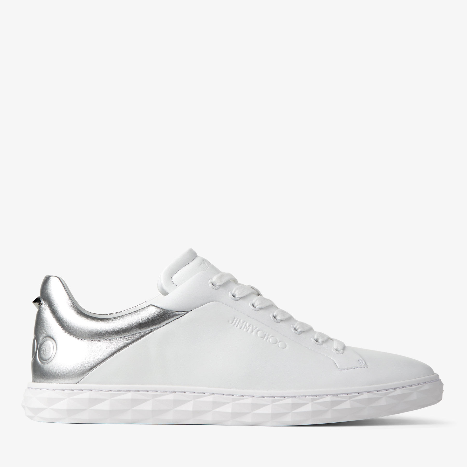 Diamond Light M II White Leather and- Silver Metallic Nappa Low-Top Trainers