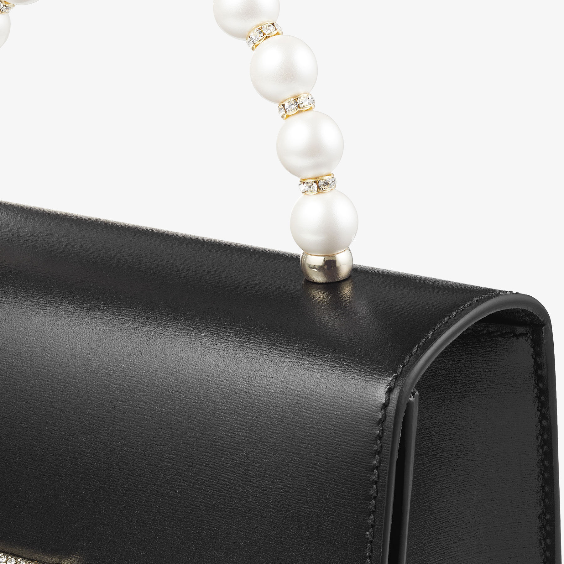 Avenue  Top Handle S Black Box Leather Top Handle Bag with Pearls