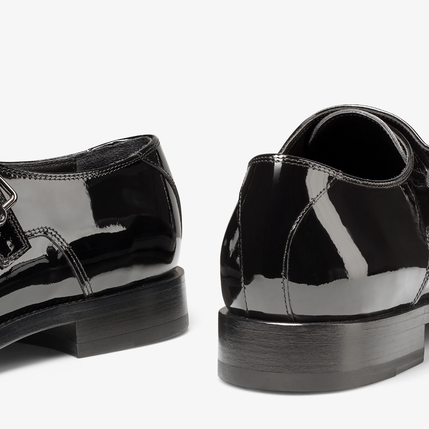 Finnion Monkstrap Black Patent Leather Monk Strap Shoes with Studs