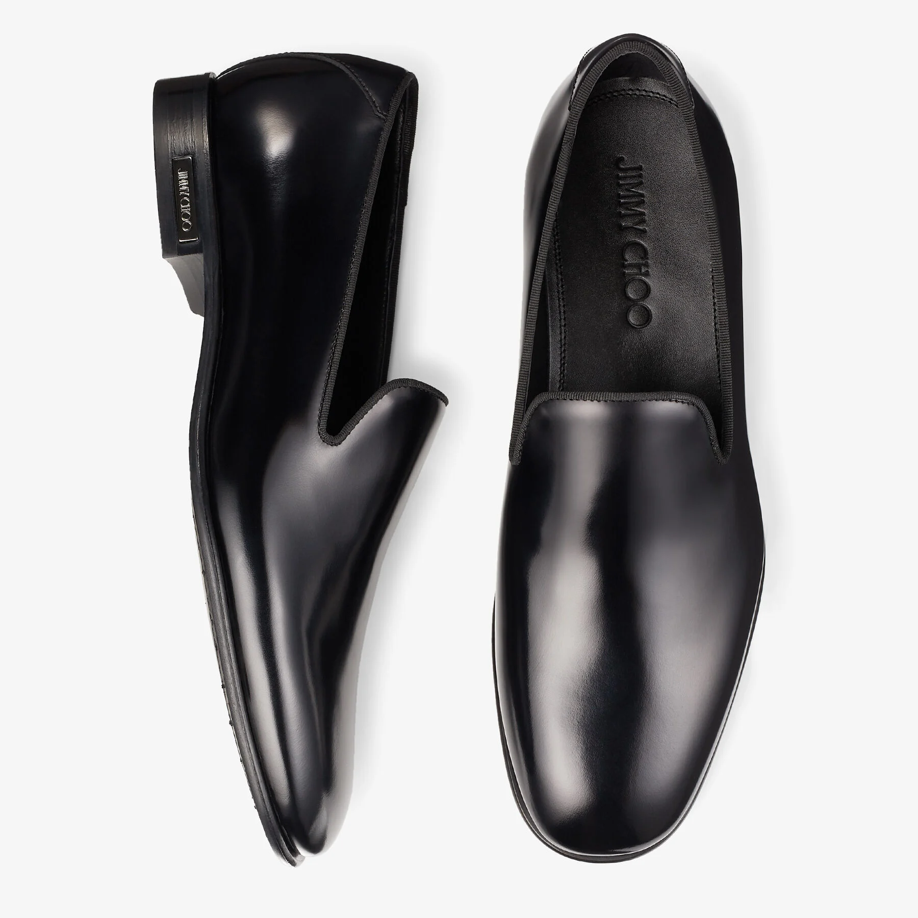 Thame Black Shiny Calf Leather Slipper