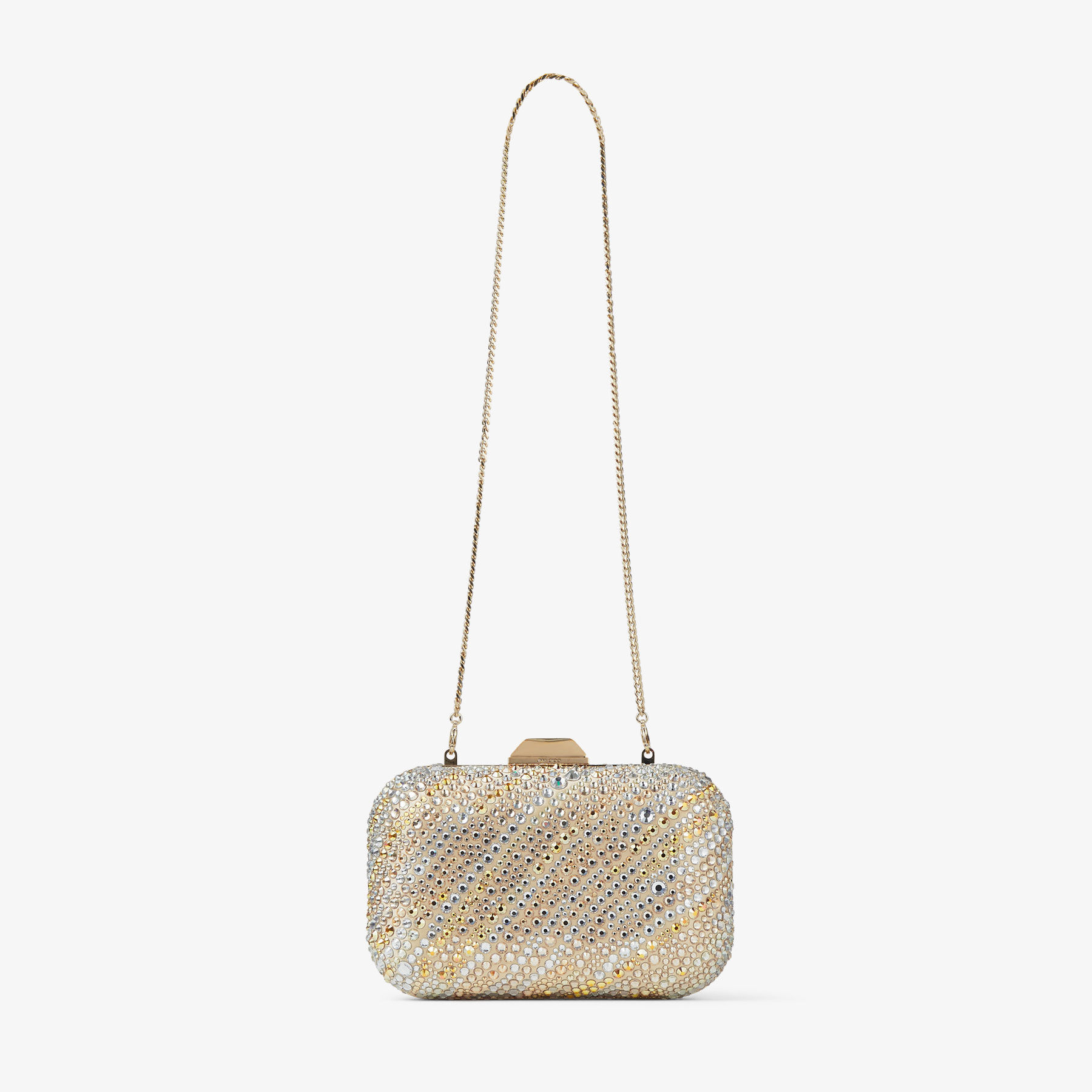 Cloud Gold Satin Crystal Clutch Bag