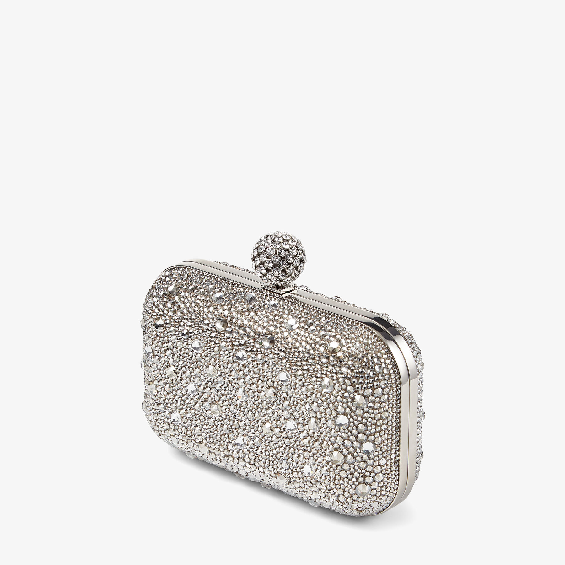 Cloud Nude Shimmer Suede Clutch Bag with Hotfix and Crystal-Encrusted Sphere Clasp